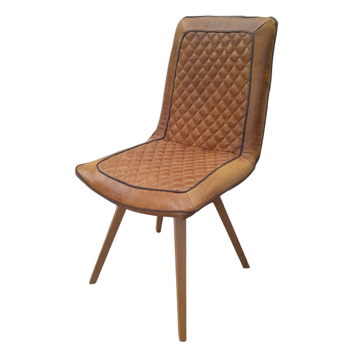 Diamond Stitch Brown Cerato Leather Dining Chair - IMPERFECT CLEARANCE