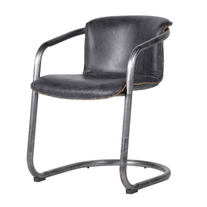 Antique Slate Leather and Iron Low Back Chair