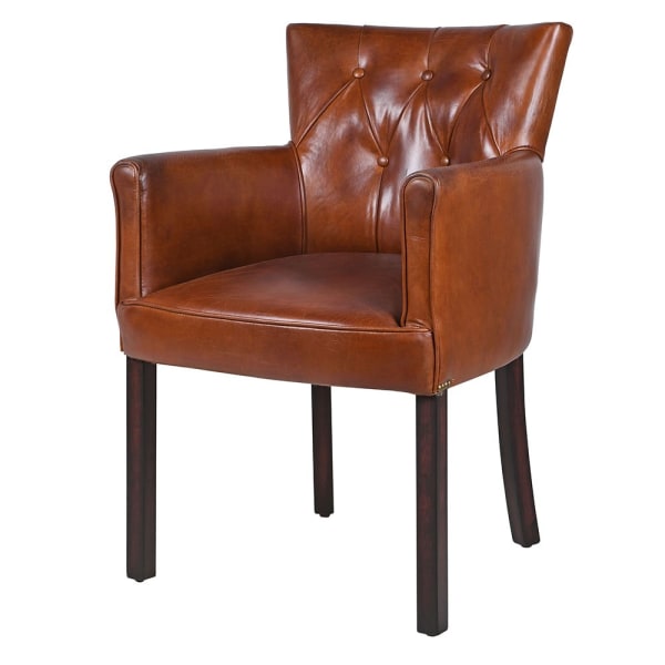 Bijoux Brown Leather Back Buttoned Club Armchair