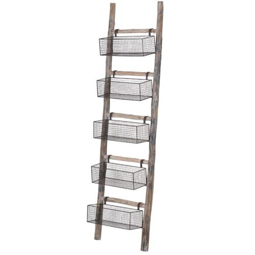 Wooden Ladder with Five Storage Baskets – The Orchard Home and Gifts