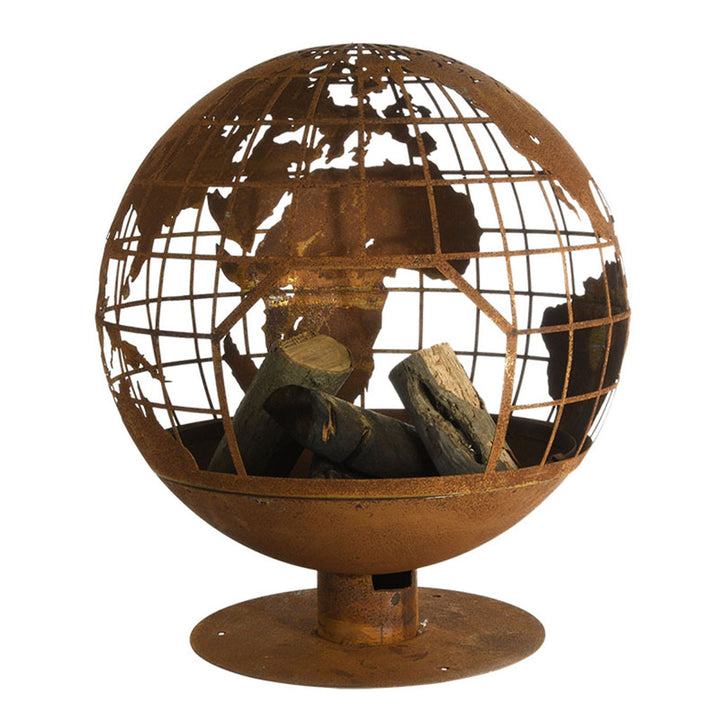 World Laser Cut Rust Fire Globe