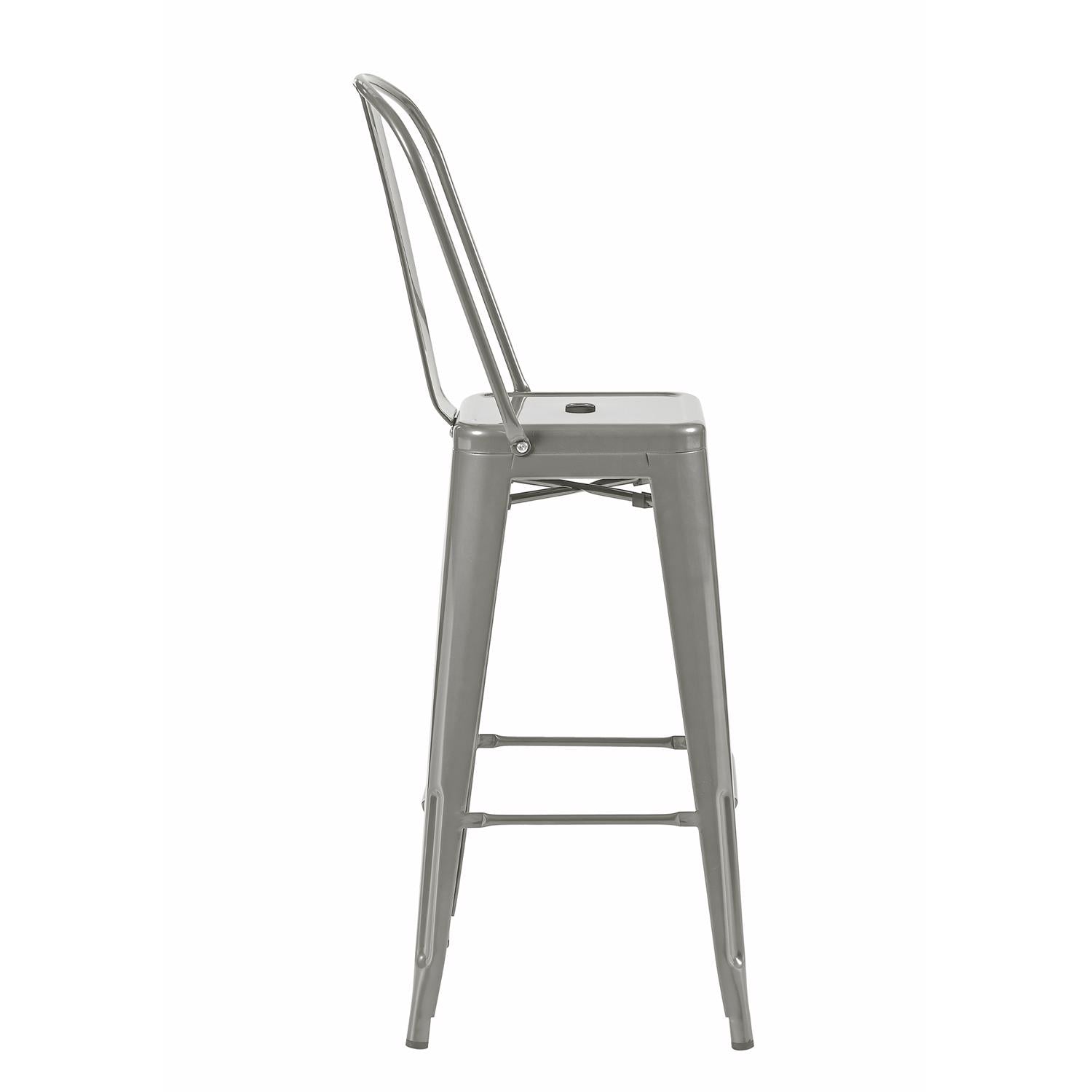 Auberge Set of Four Silver Metal 117cm Kitchen Bar Chairs