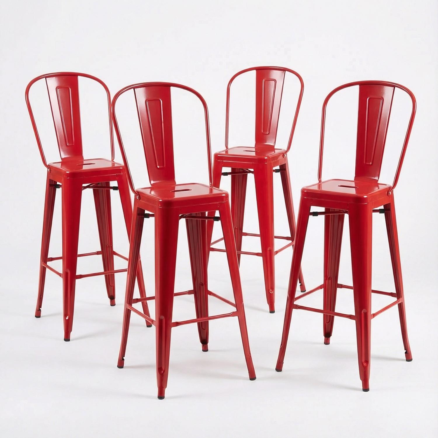 Auberge Set of Four Red Metal 117cm Kitchen Bar Chairs