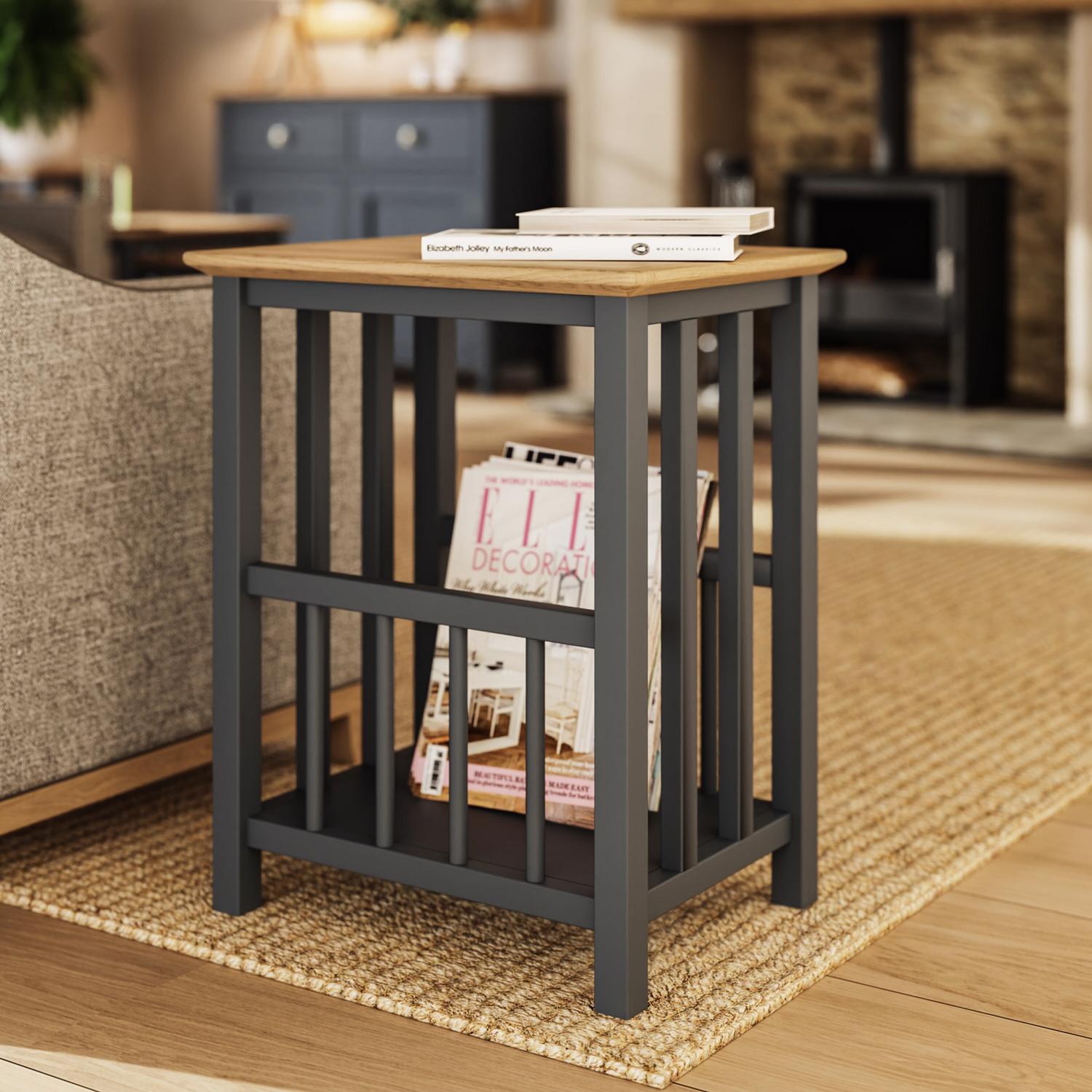 Graphite Blue Oak Vinyl Record and Magazine Storage Rack
