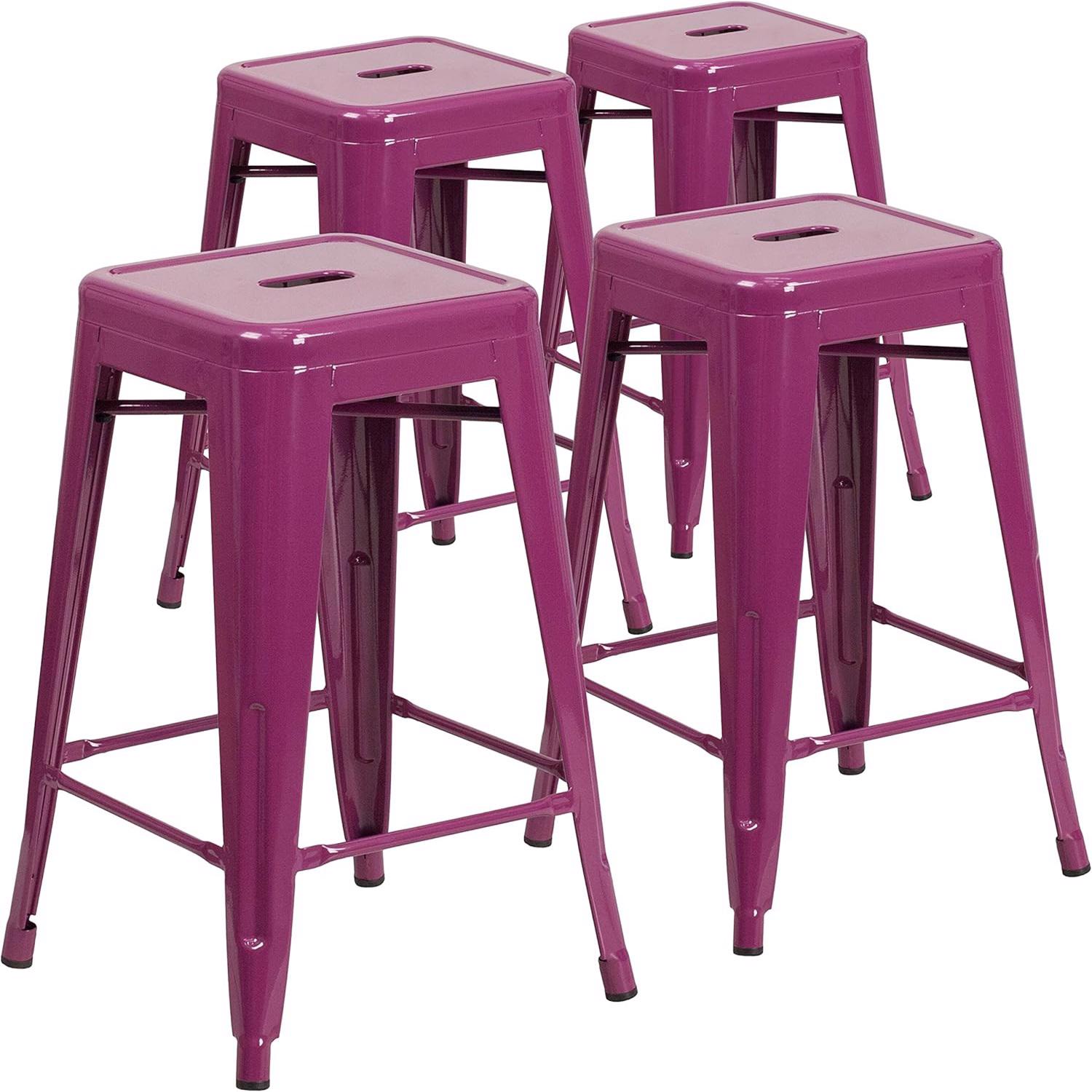 Industrial Metal Purple 61cm Counter Bar Stool Set of Four