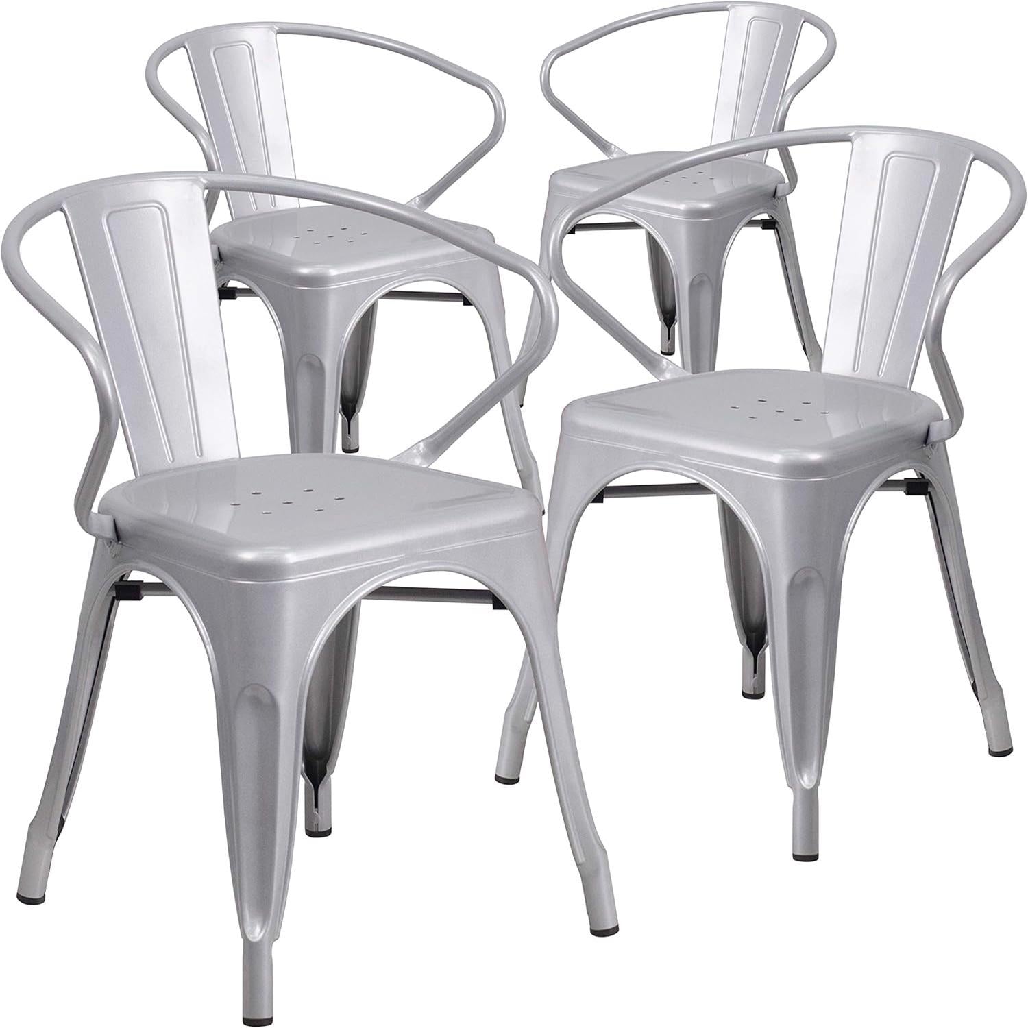 Carlton Silver Galvanised Steel Retro Dining Chairs Set of Four