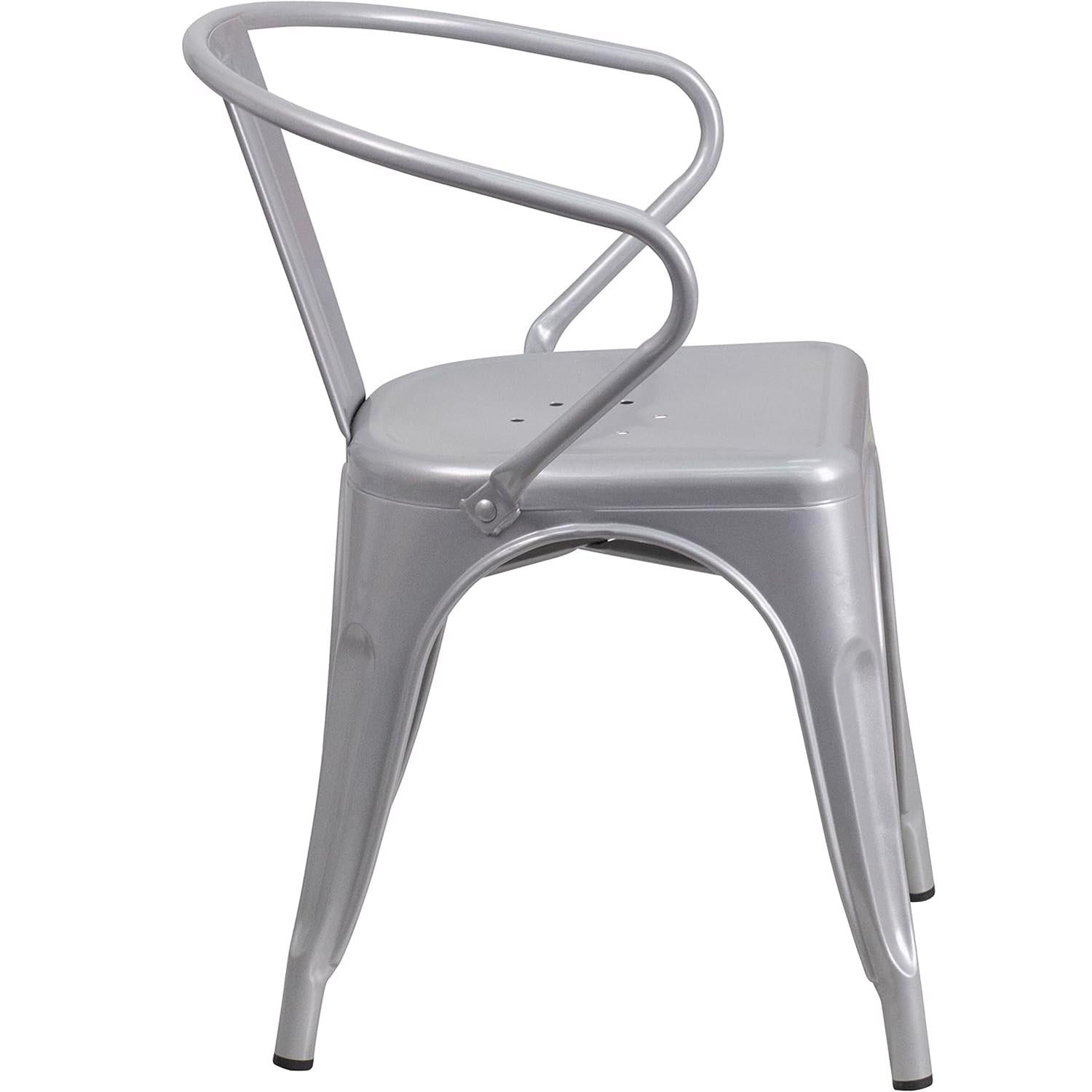 Carlton Silver Galvanised Steel Retro Dining Chairs Set of Four