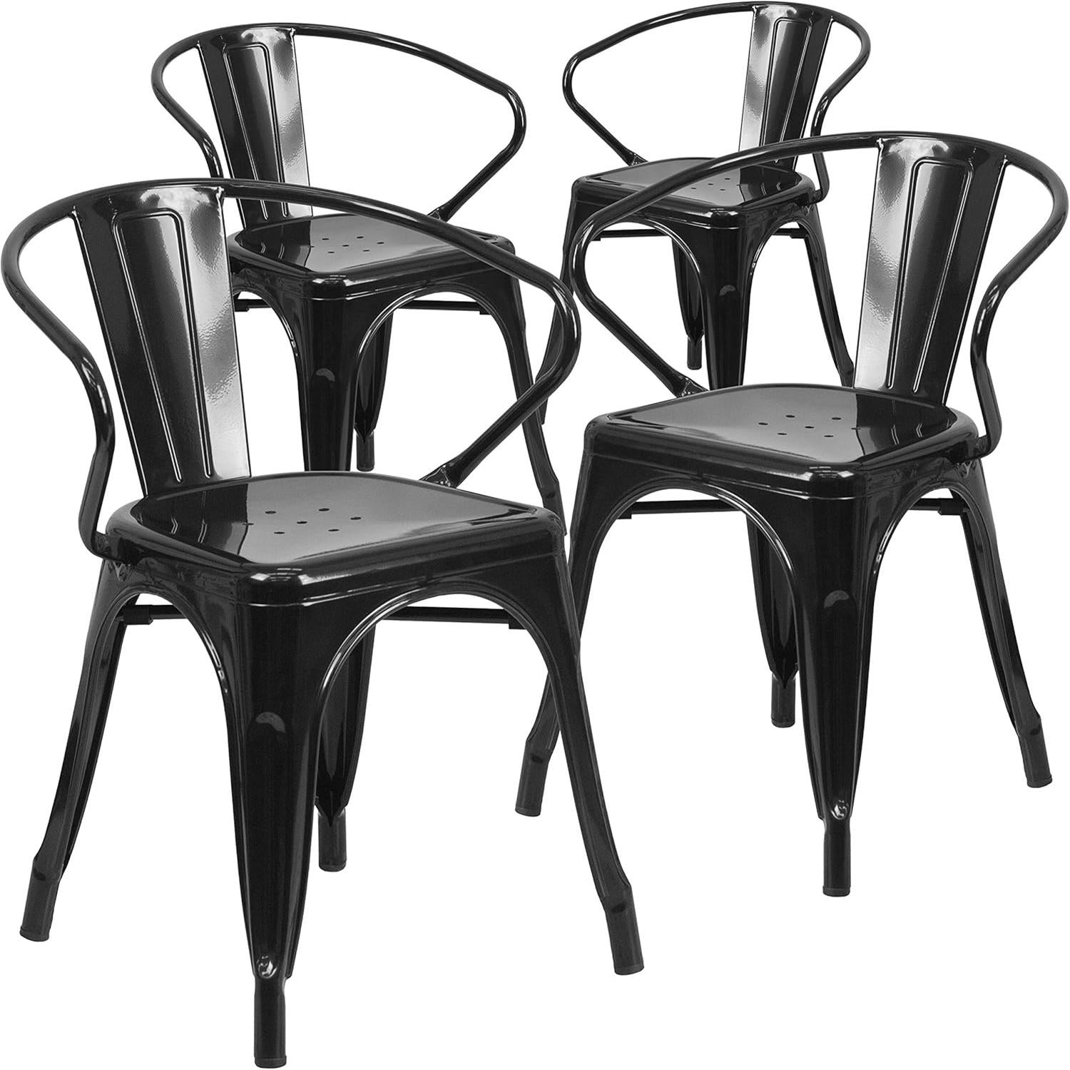Carlton Black Galvanised Steel Retro Dining Chairs Set of Four