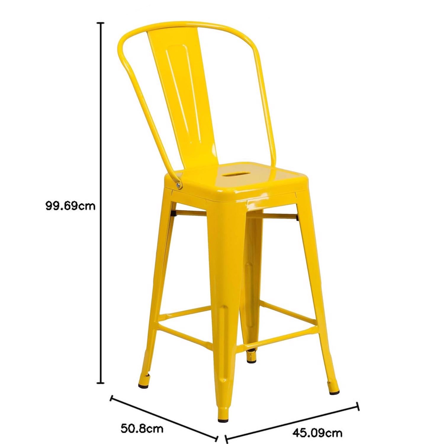Maisie Yellow Industrial 100cm Metal Bar Stool Chair Set of Four