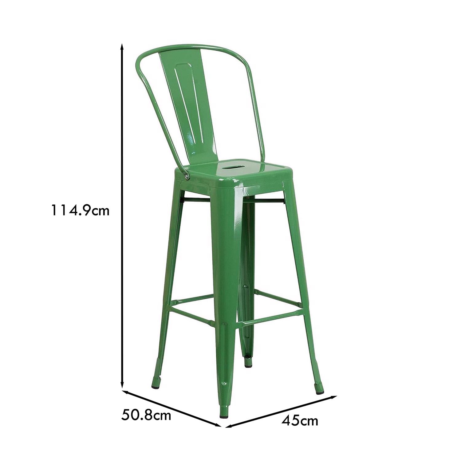 Maisie Green Industrial 115cm Metal Bar Stool Chair Set of Four