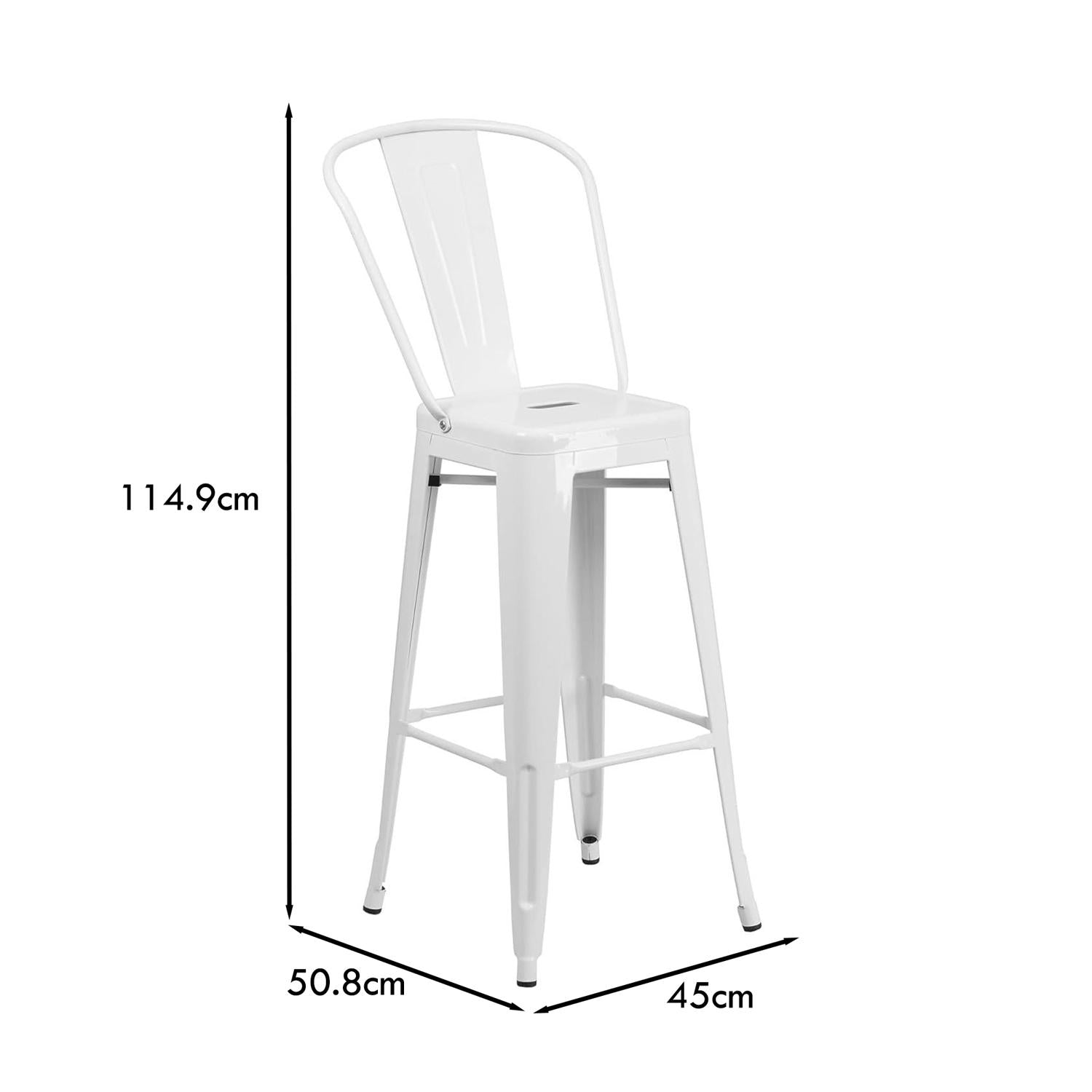 Maisie White Industrial 115cm Metal Bar Stool Chair Set of Four