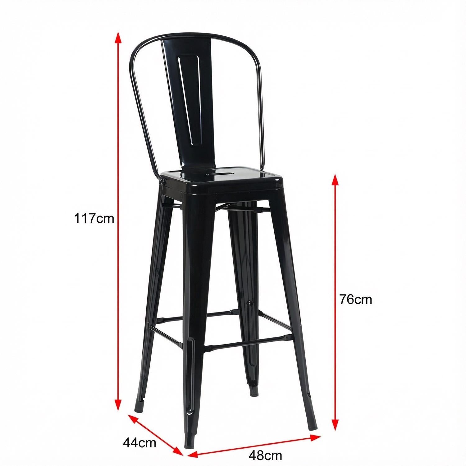Auberge Set of Four Black Metal 117cm Kitchen Bar Chairs