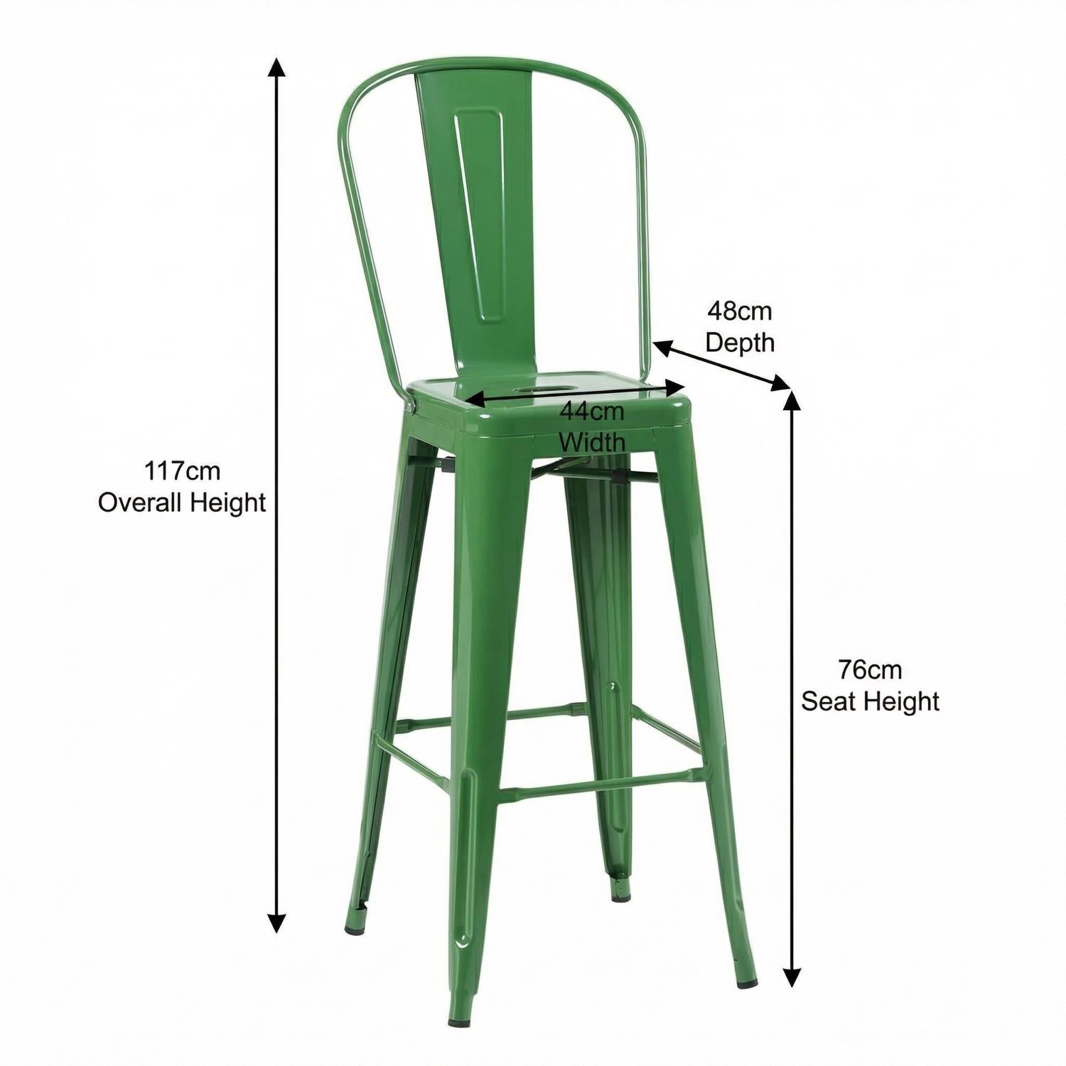 Auberge Set of Four Green Metal 117cm Kitchen Bar Chairs