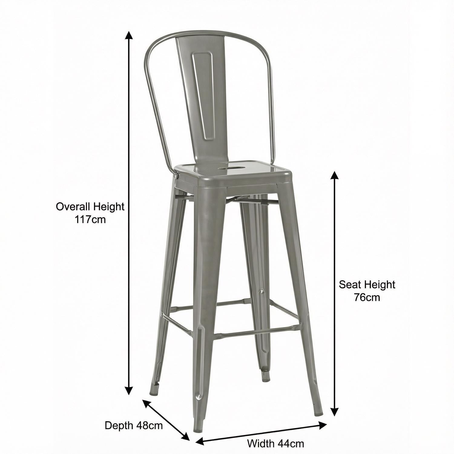 Auberge Set of Four Silver Metal 117cm Kitchen Bar Chairs