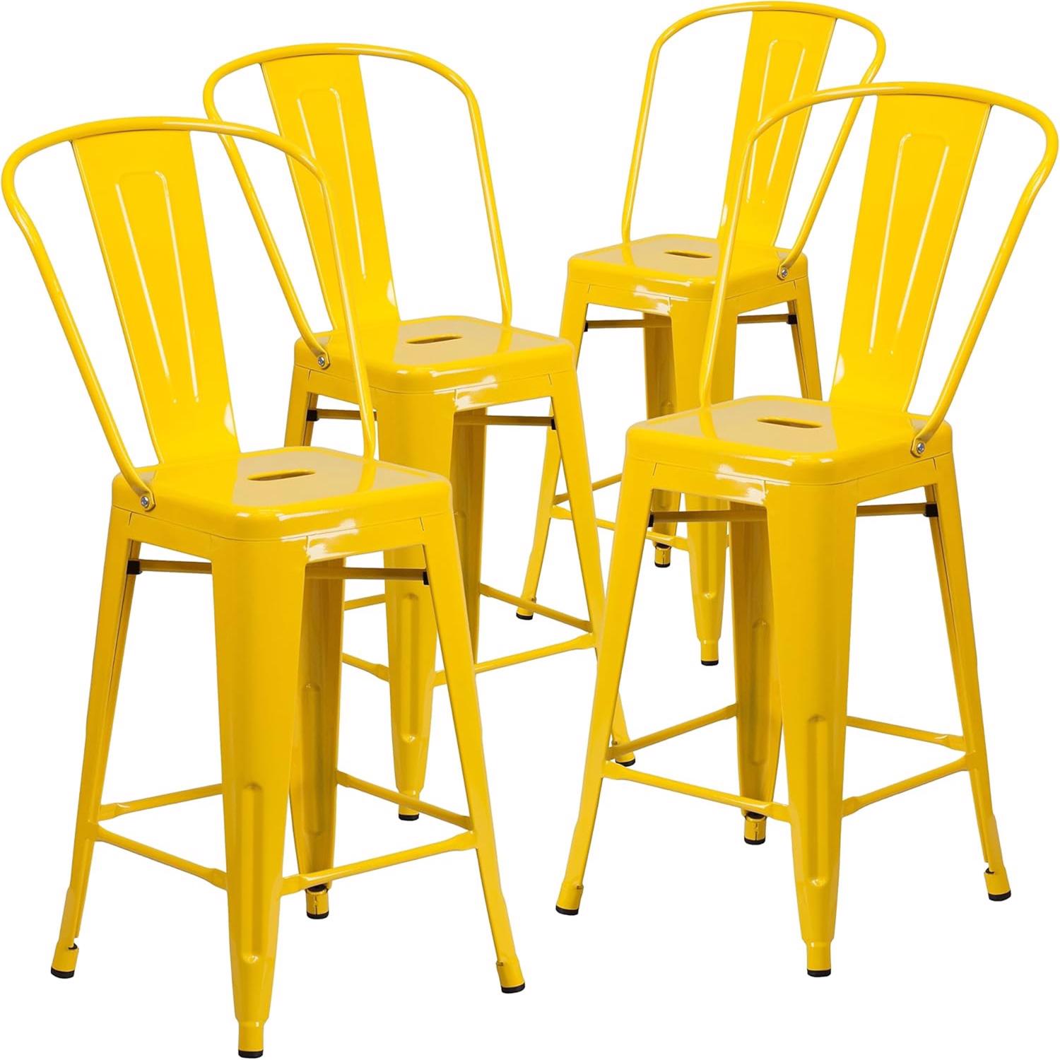 Maisie Yellow Industrial 100cm Metal Bar Stool Chair Set of Four