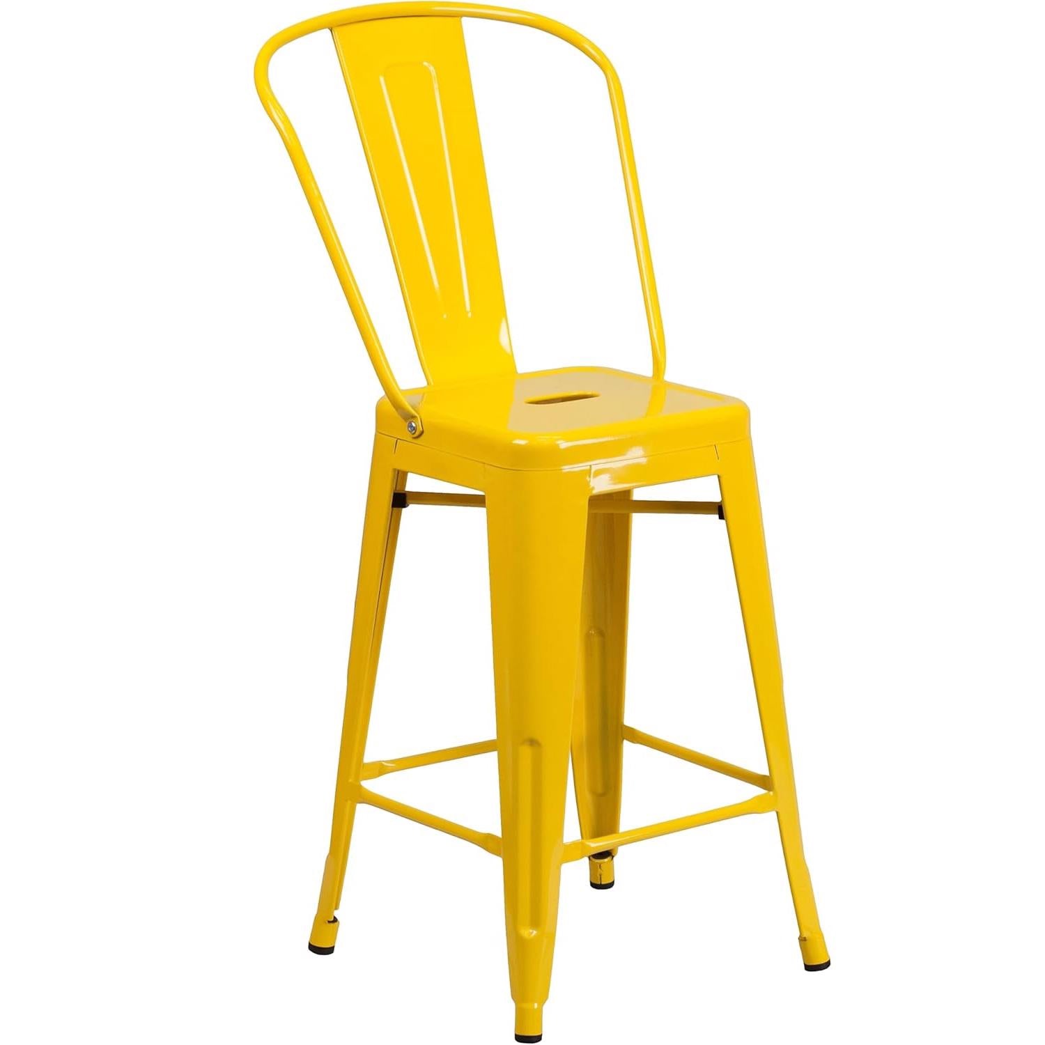 Maisie Yellow Industrial 100cm Metal Bar Stool Chair Set of Four