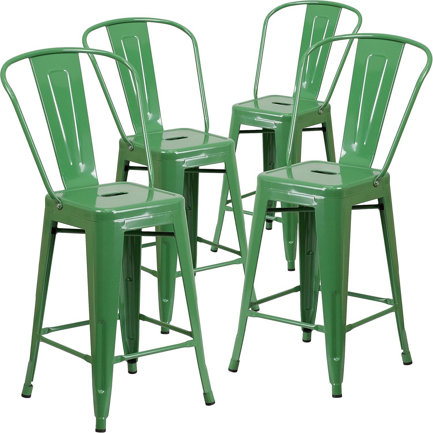 Maisie Green Industrial 115cm Metal Bar Stool Chair Set of Four