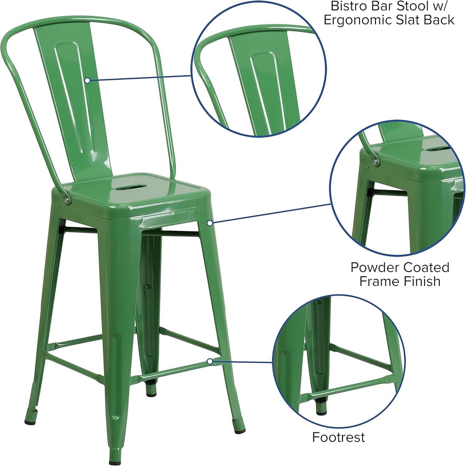 Maisie Green Industrial 115cm Metal Bar Stool Chair Set of Four