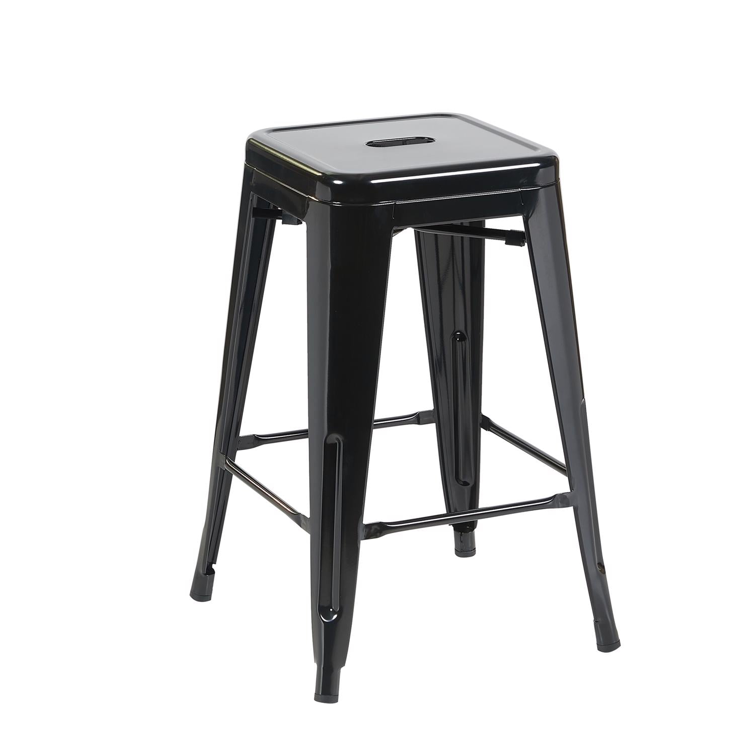 Auberge Set of Four Black Metal 61cm Kitchen Bar Stools