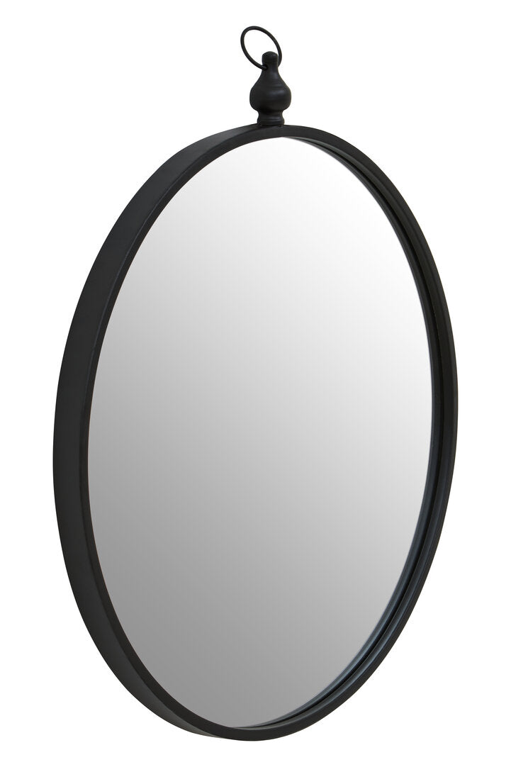 Round Black Iron Wall Mirror With Circular Hook