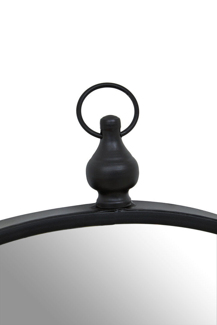 Round Black Iron Wall Mirror With Circular Hook