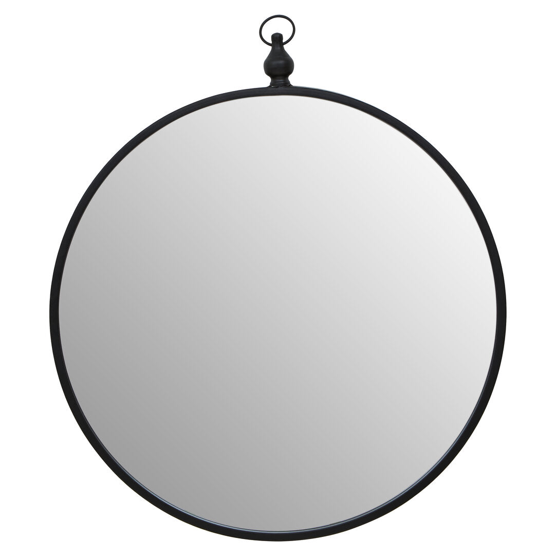 Round Black Iron Wall Mirror With Circular Hook