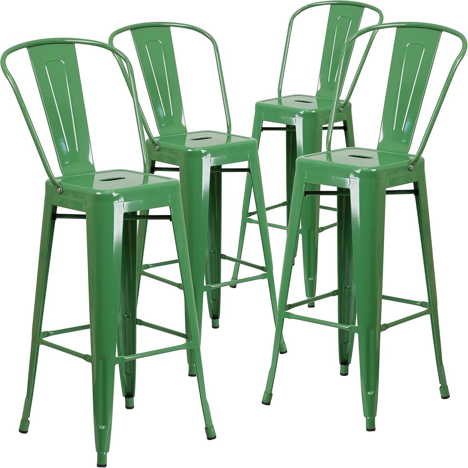 Maisie Green Industrial 115cm Metal Bar Stool Chair Set of Four