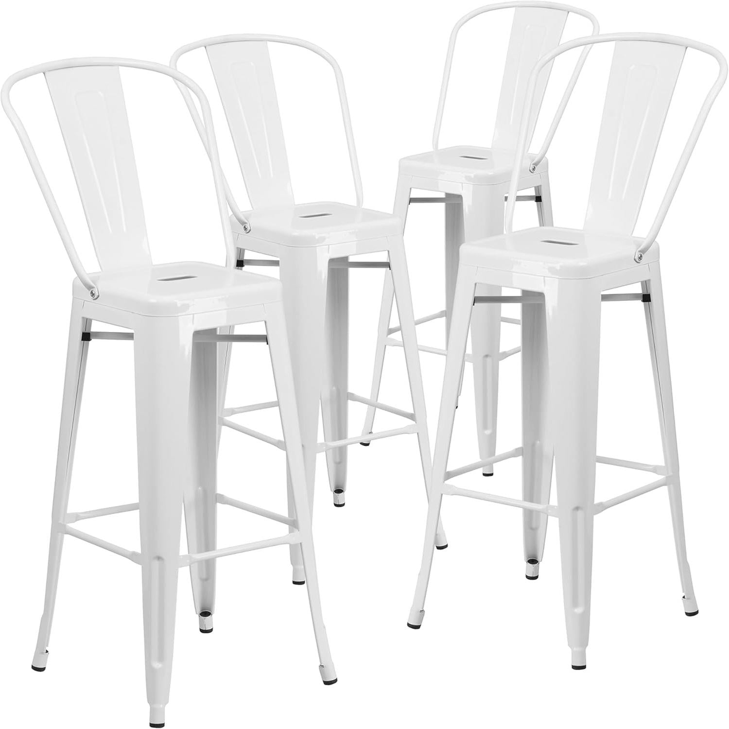 Maisie White Industrial 115cm Metal Bar Stool Chair Set of Four