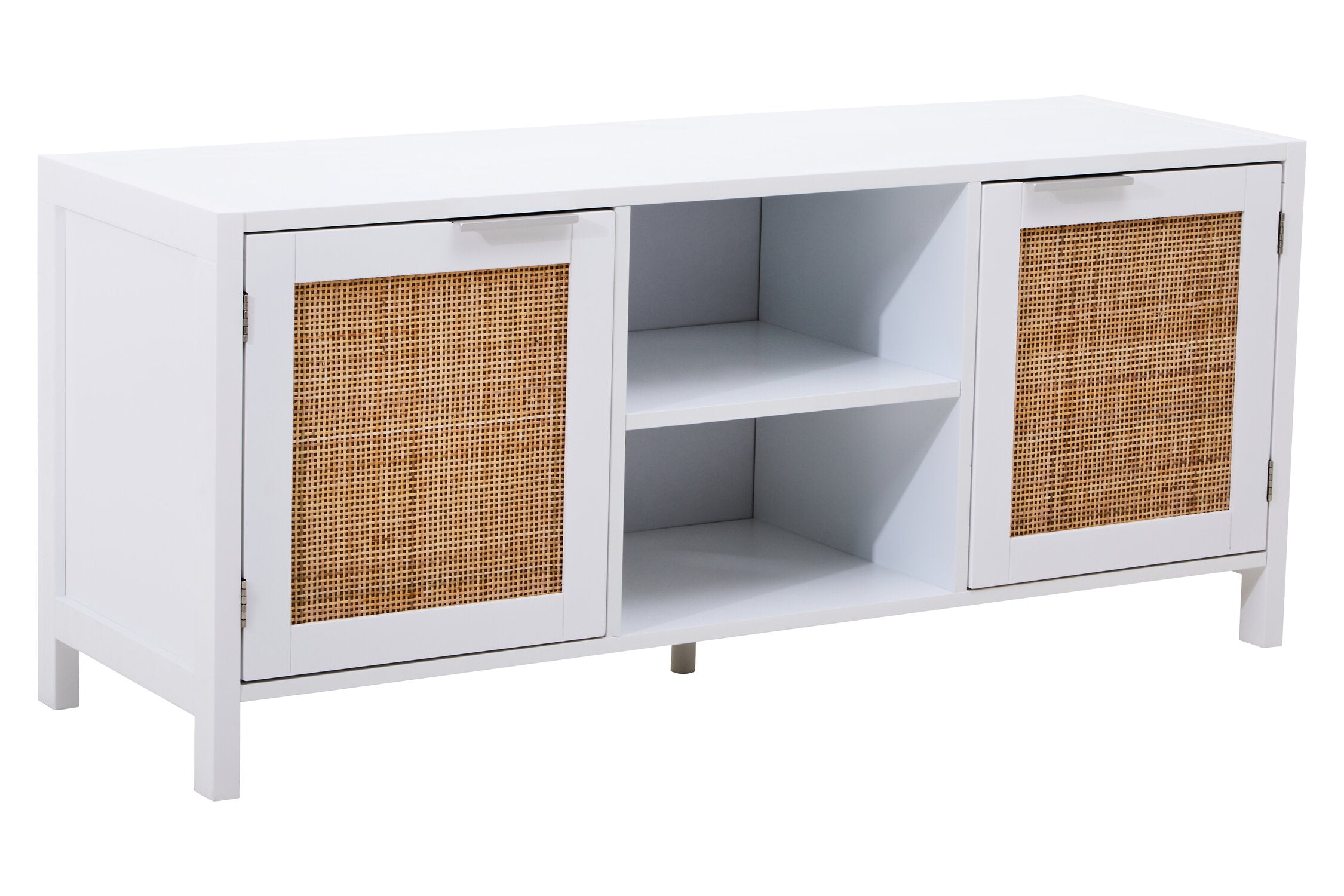 Herman White Wood and Rattan Two Door Two Shelf Media Unit - The Orchard Home and Gifts