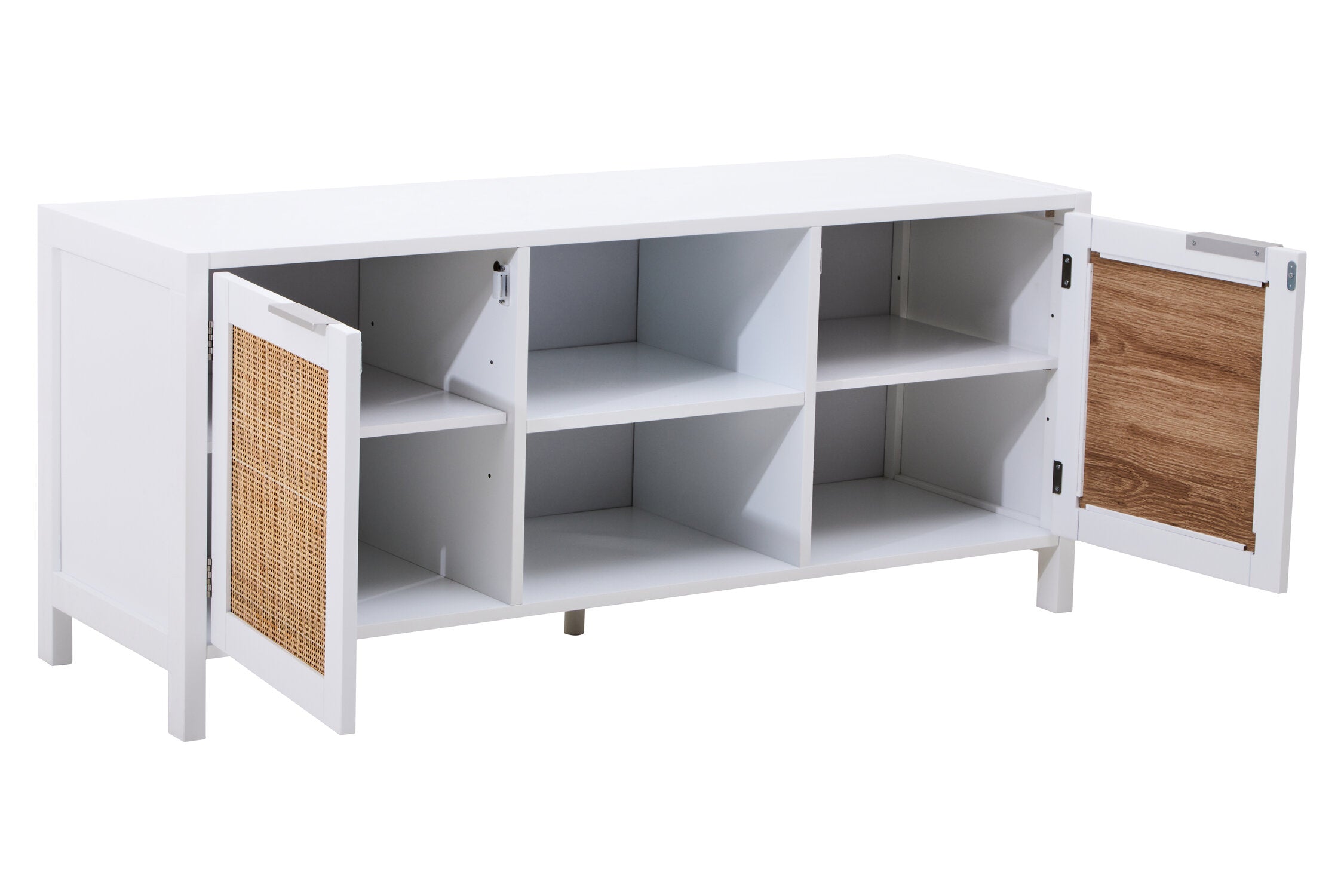 Herman White Wood and Rattan Two Door Two Shelf Media Unit - The Orchard Home and Gifts