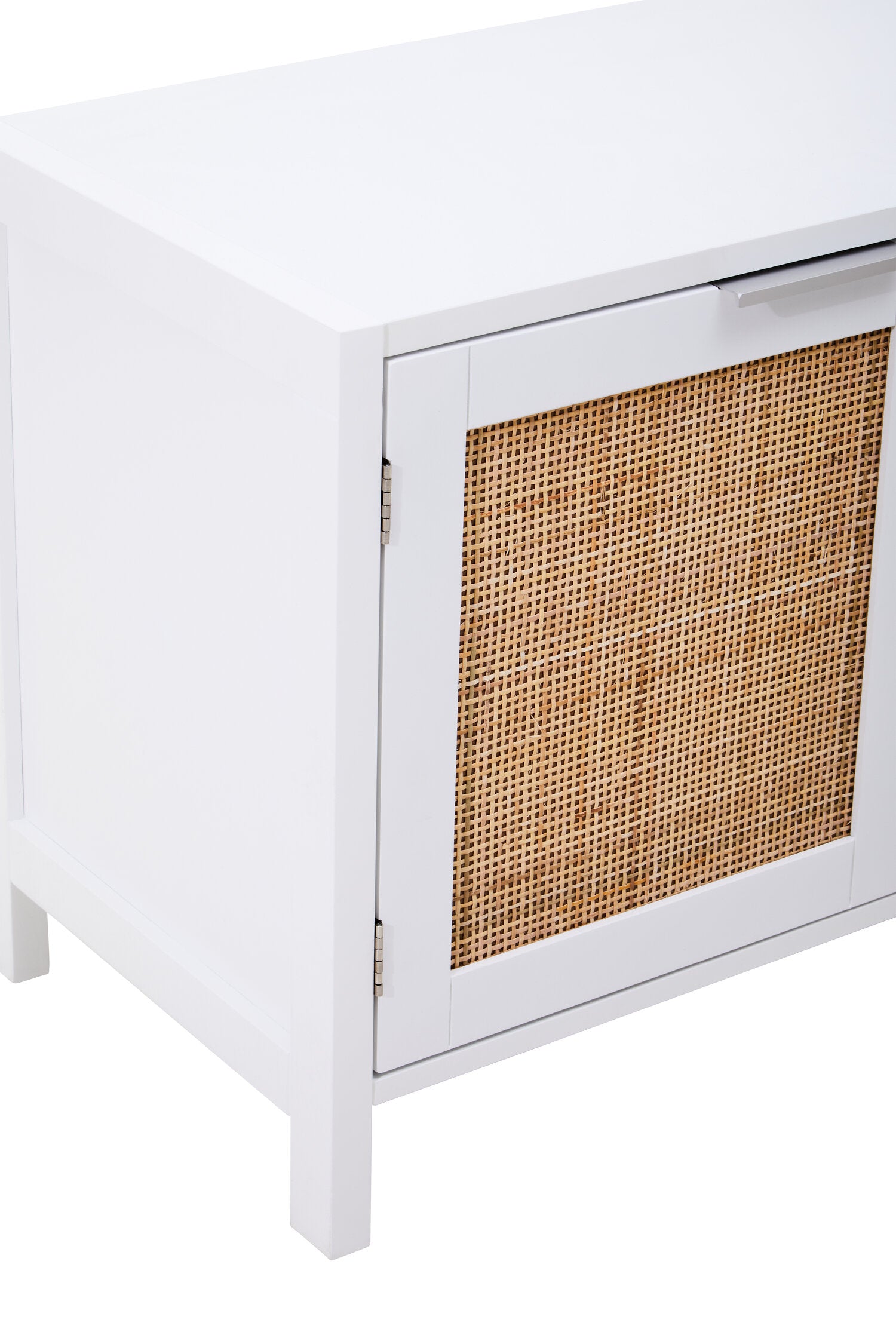 Herman White Wood and Rattan Two Door Two Shelf Media Unit - The Orchard Home and Gifts