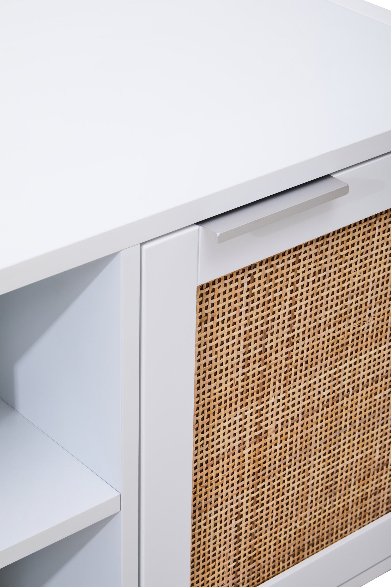 Herman White Wood and Rattan Two Door Two Shelf Media Unit - The Orchard Home and Gifts
