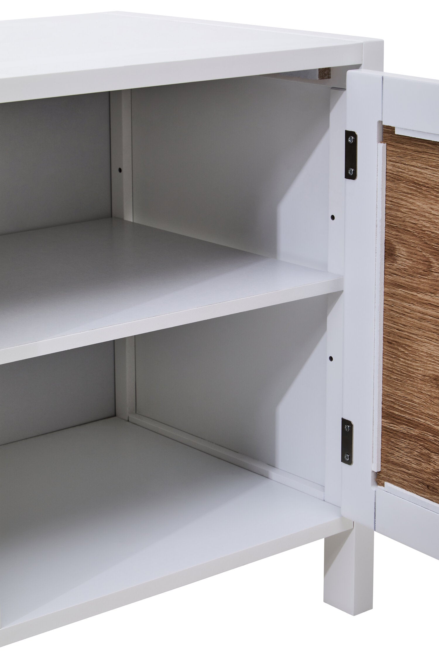 Herman White Wood and Rattan Two Door Two Shelf Media Unit - The Orchard Home and Gifts