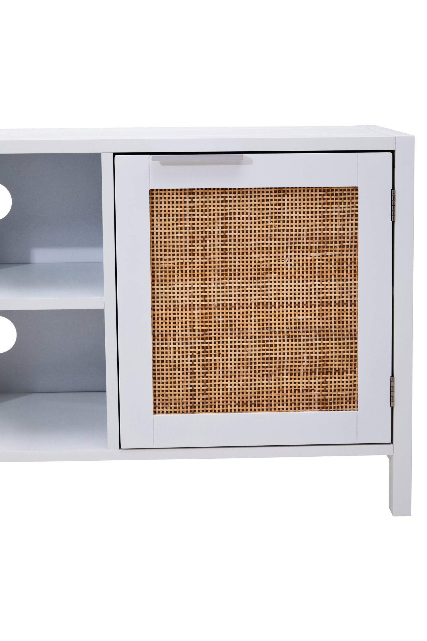 Herman White Wood and Rattan Two Door Two Shelf Media Unit - The Orchard Home and Gifts