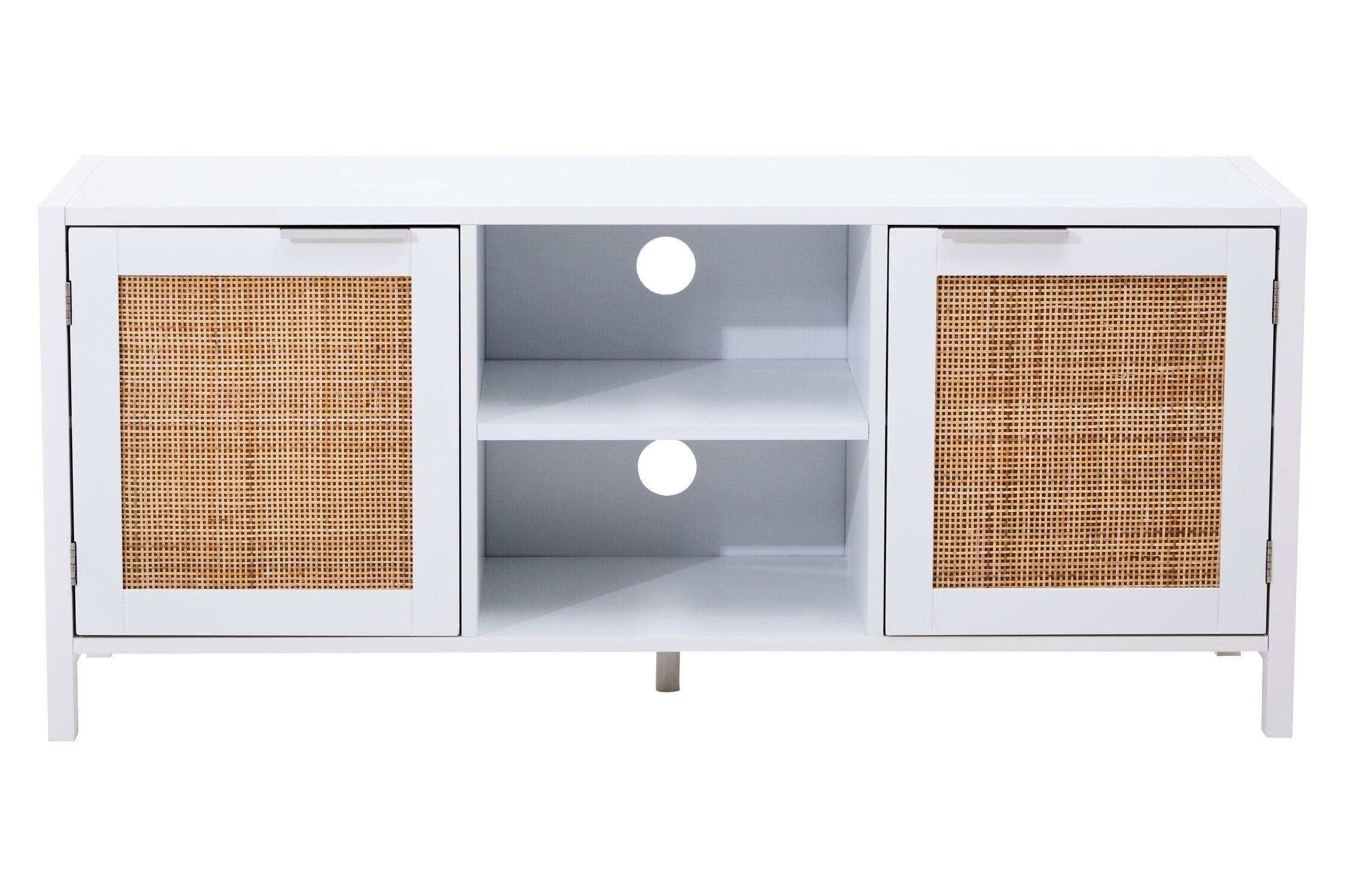 Herman White Wood and Rattan Two Door Two Shelf Media Unit - The Orchard Home and Gifts