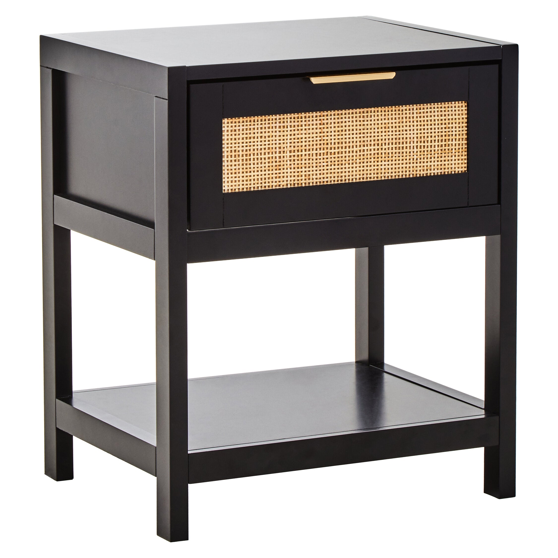 Herman Black Wood and Rattan One Drawer Bedside Table - The Orchard Home and Gifts