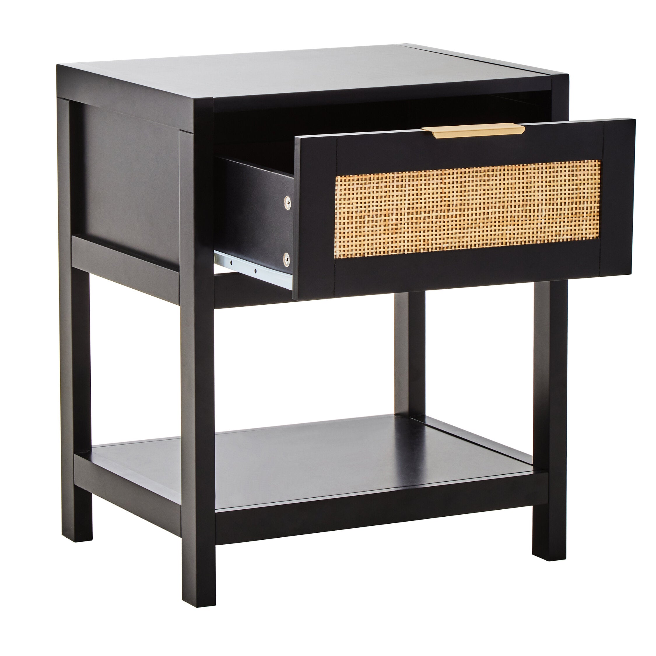 Herman Black Wood and Rattan One Drawer Bedside Table - The Orchard Home and Gifts