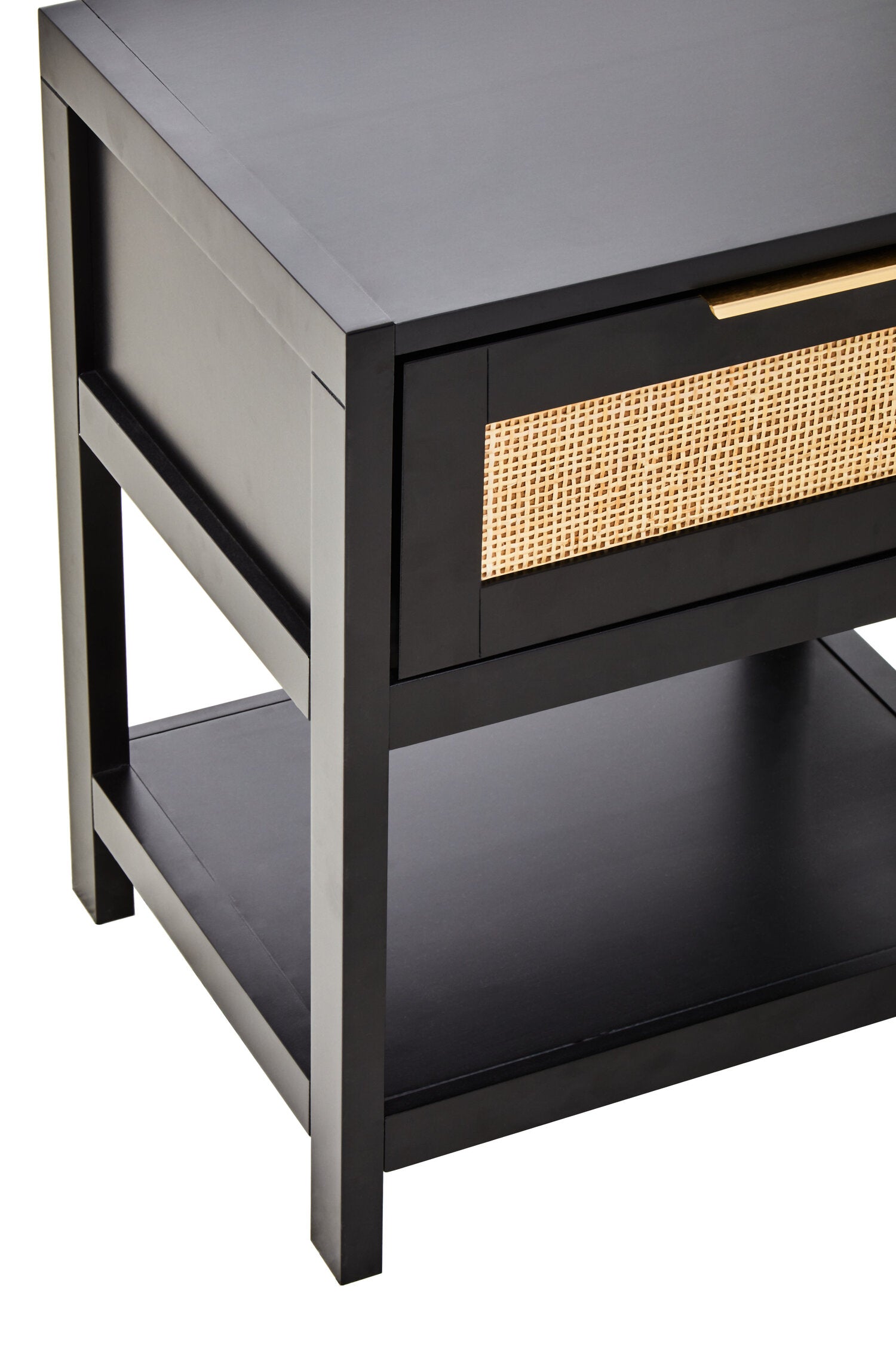 Herman Black Wood and Rattan One Drawer Bedside Table - The Orchard Home and Gifts