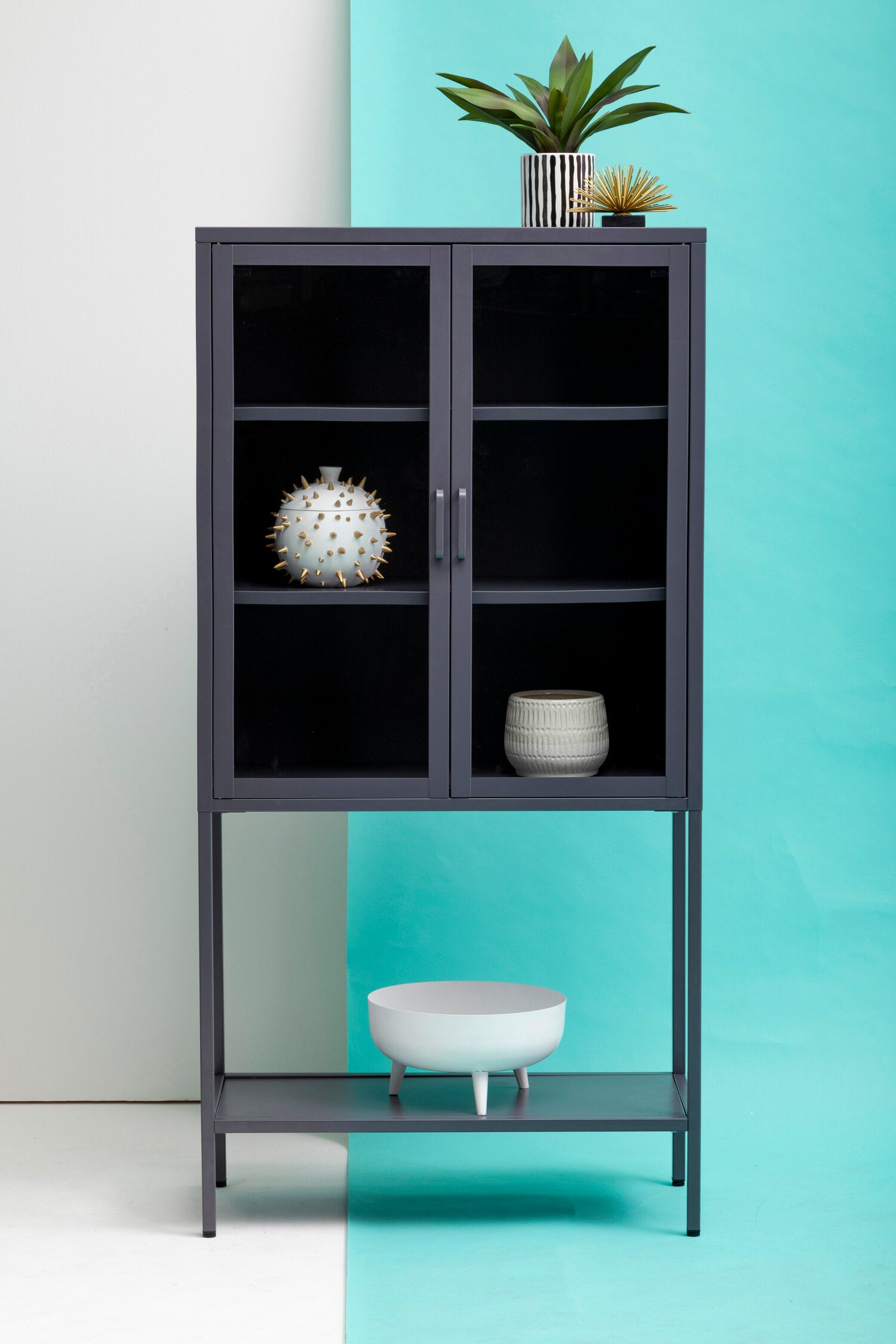 Asier Grey Metal Medium Two Door Cabinet with Shelf - The Orchard Home and Gifts