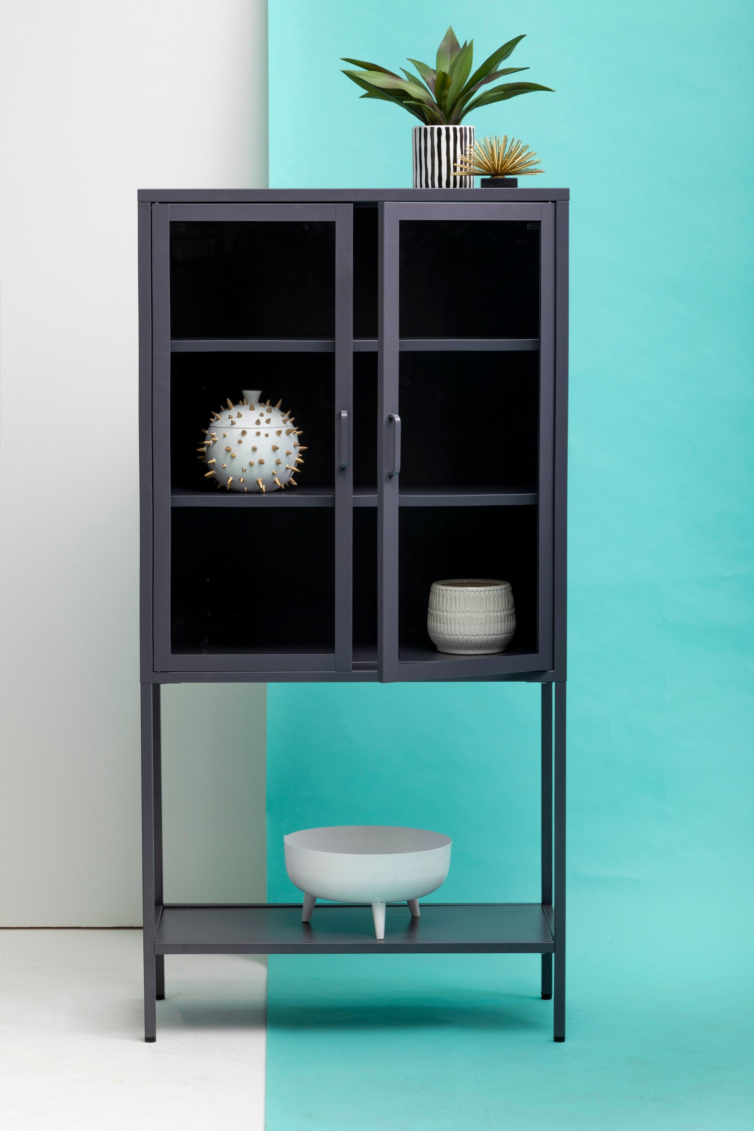 Asier Grey Metal Medium Two Door Cabinet with Shelf - The Orchard Home and Gifts