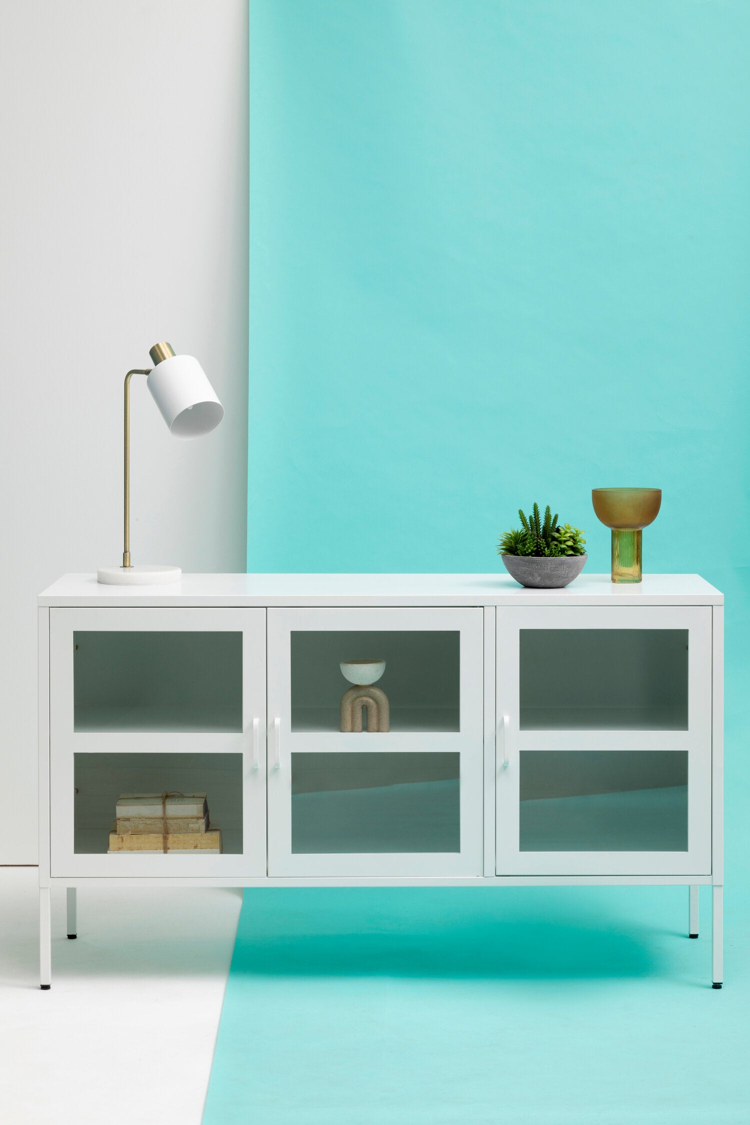 Asier White Metal Three Door Two Shelf Cabinet - The Orchard Home and Gifts