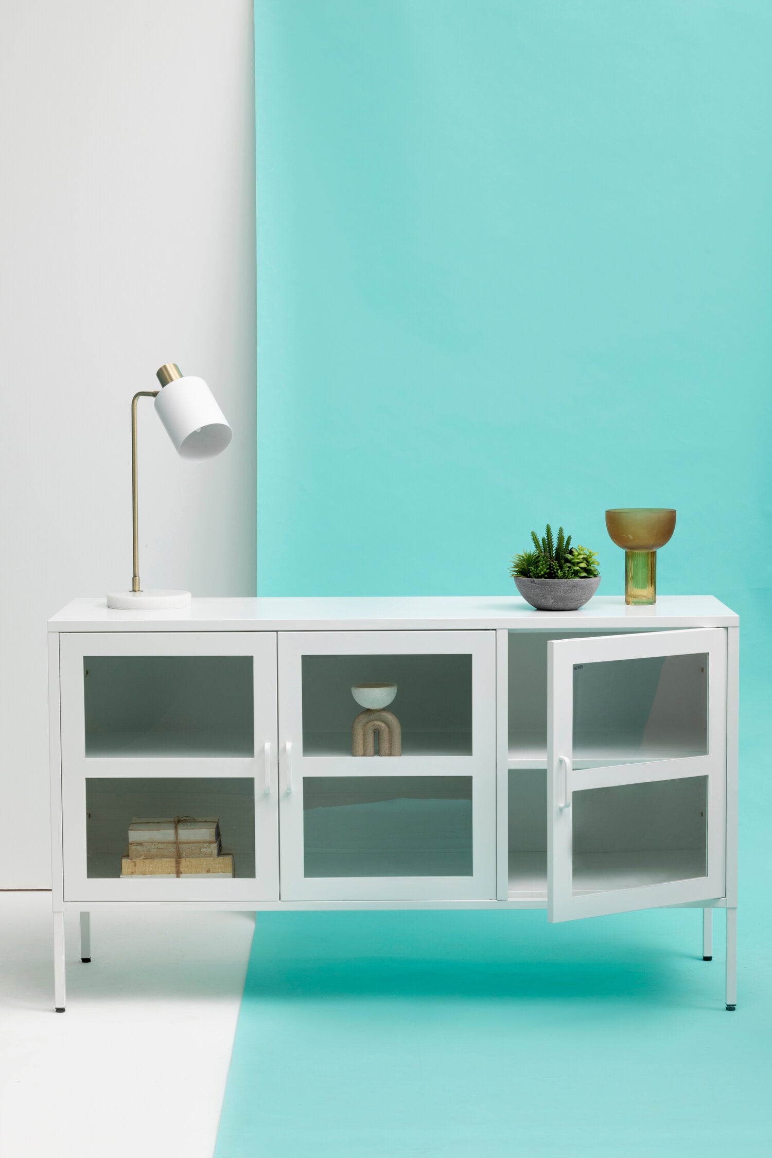 Asier White Metal Three Door Two Shelf Cabinet - The Orchard Home and Gifts