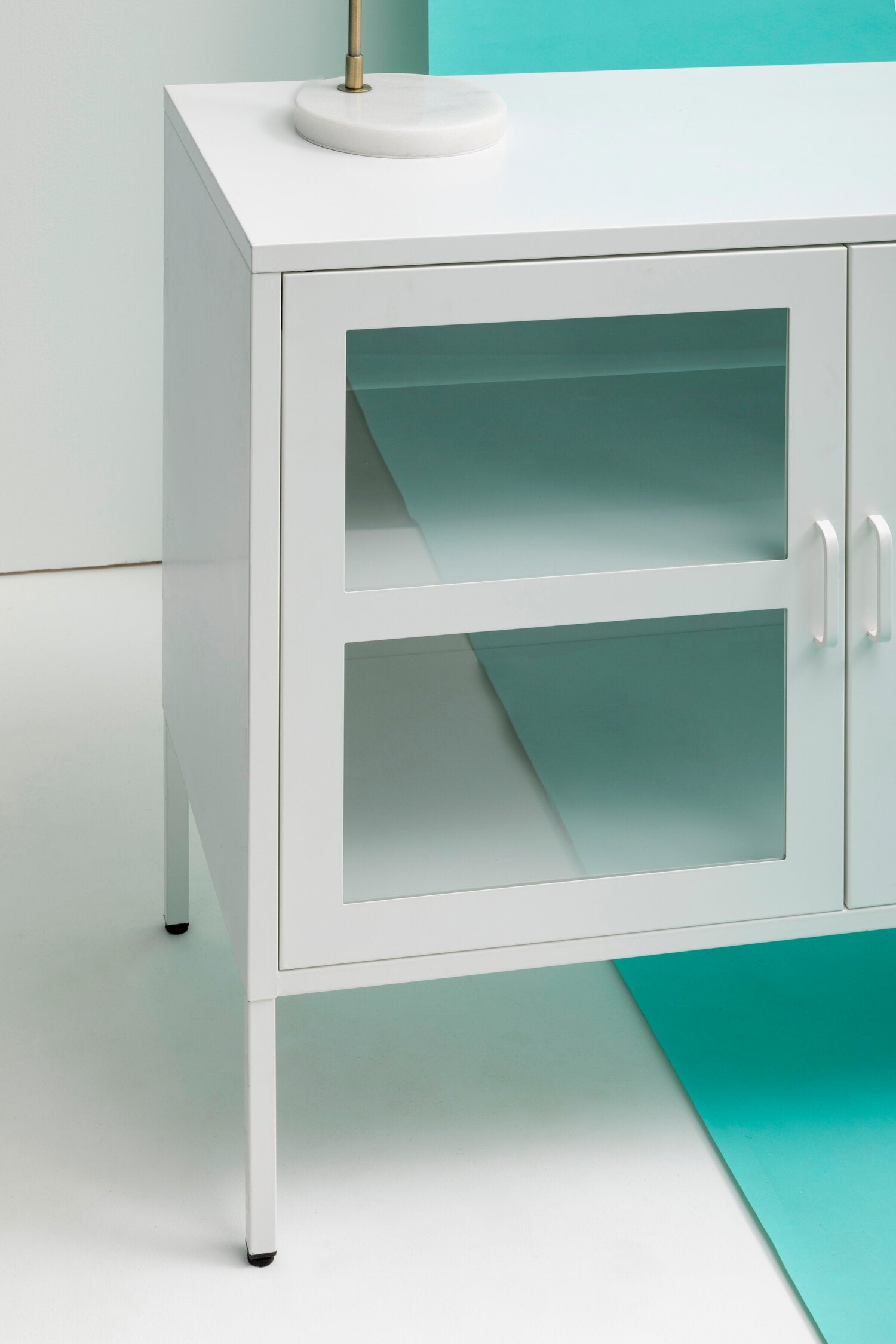 Asier White Metal Three Door Two Shelf Cabinet - The Orchard Home and Gifts
