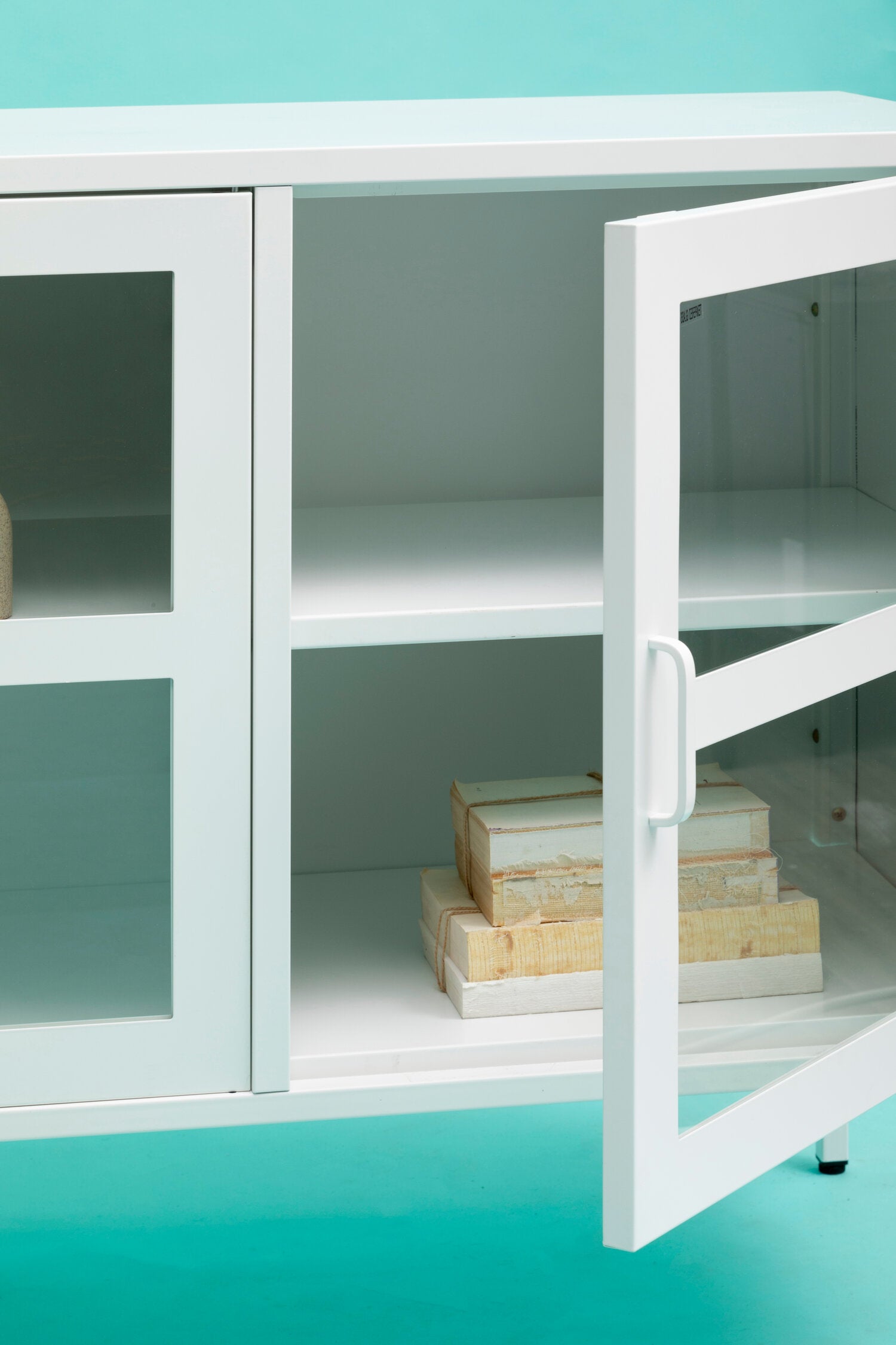 Asier White Metal Three Door Two Shelf Cabinet - The Orchard Home and Gifts