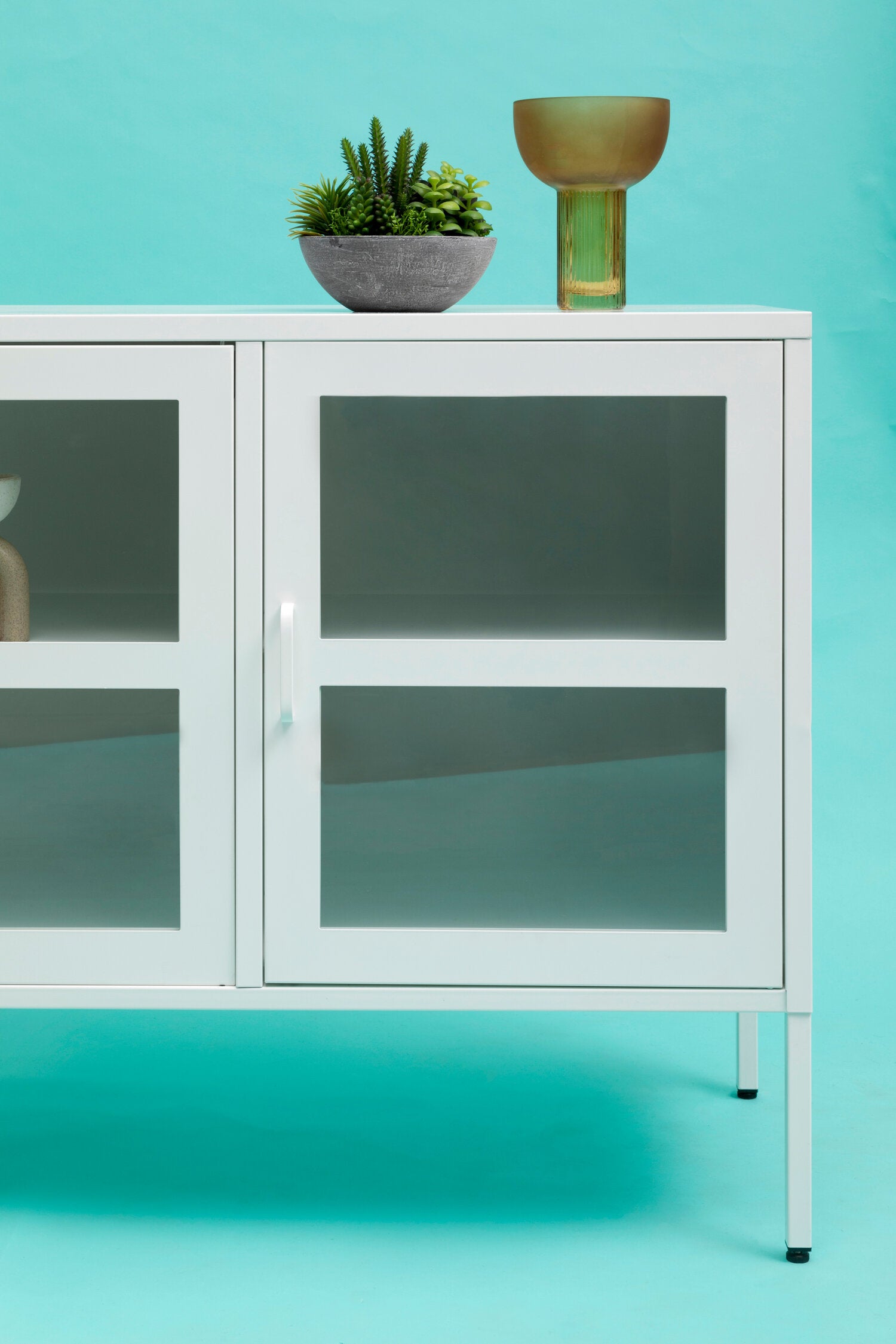 Asier White Metal Three Door Two Shelf Cabinet - The Orchard Home and Gifts