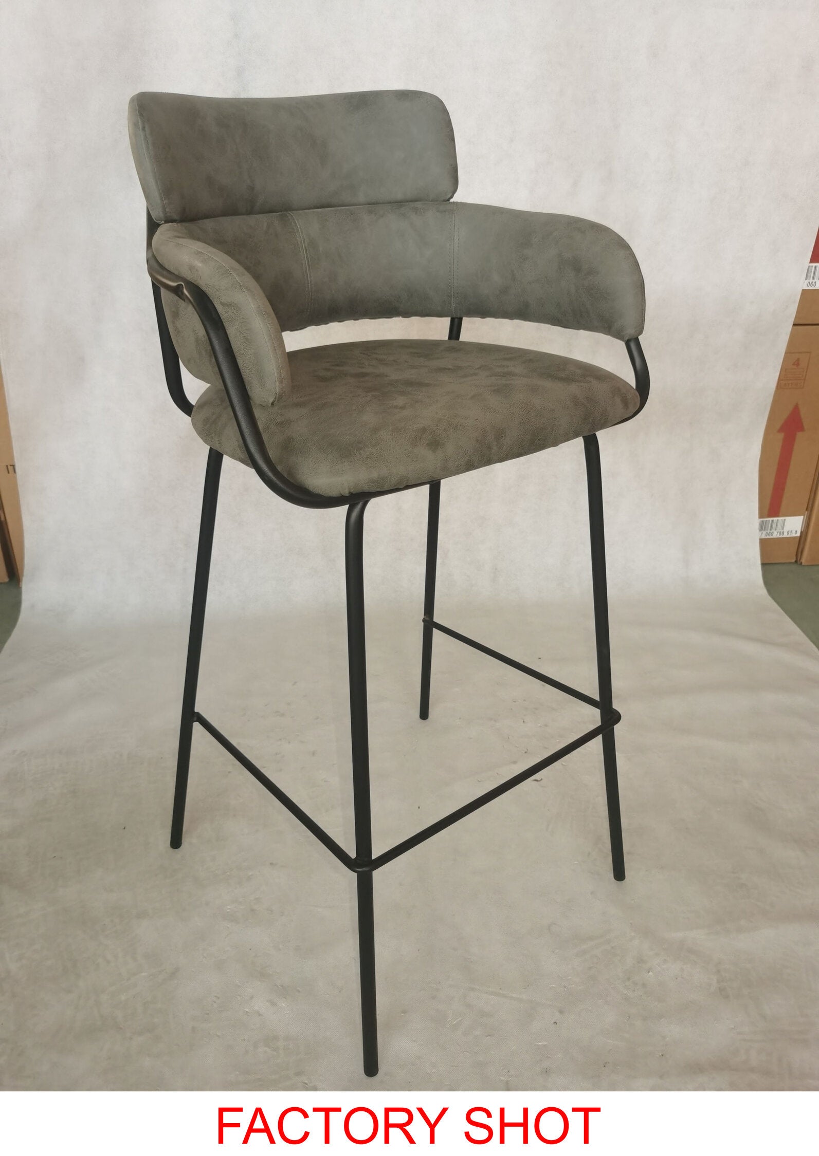 Grey Upholstered Faux Leather Bar Stool - The Orchard Home and Gifts