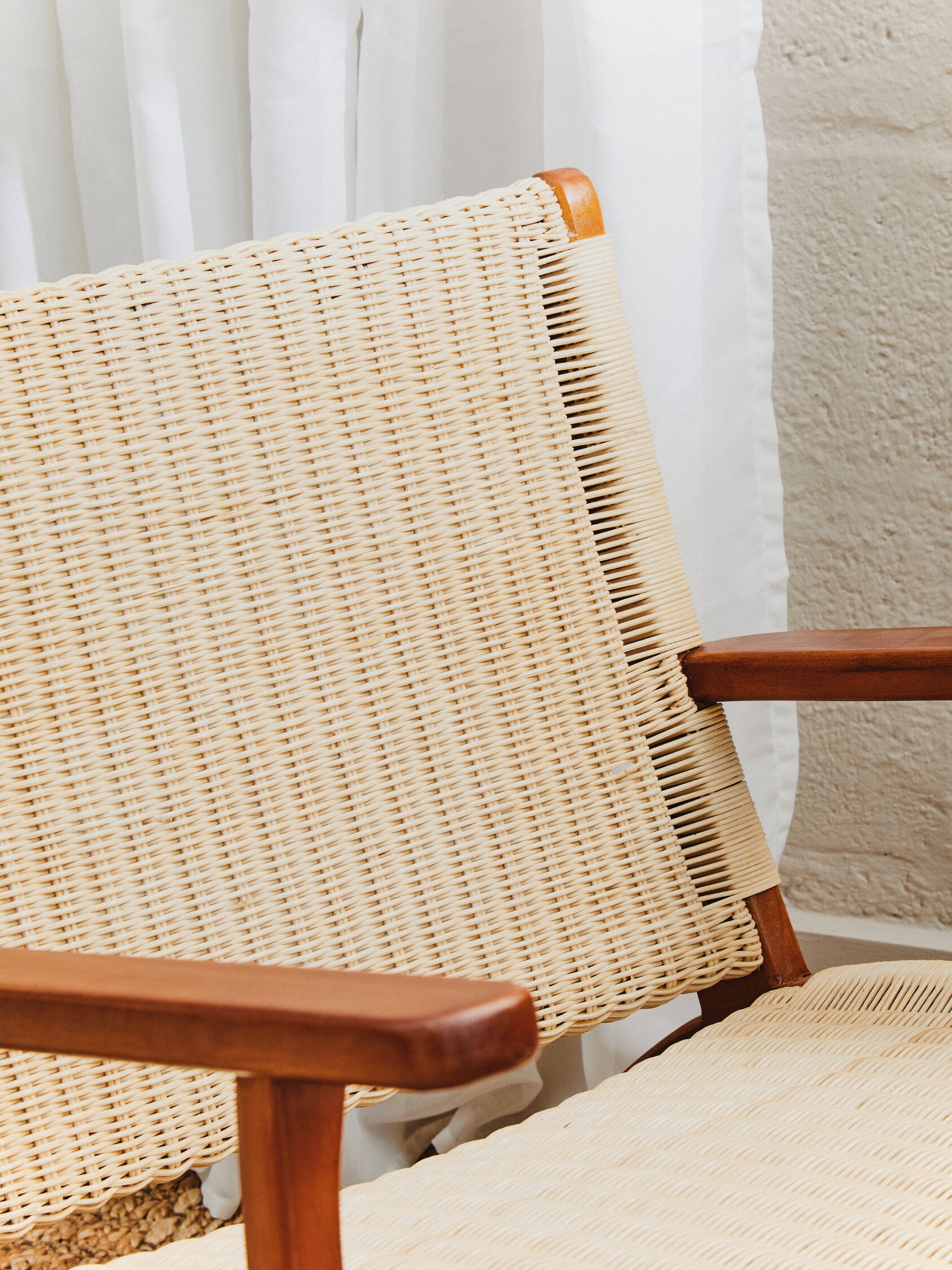 Natural Woven Rattan and Mahogany Chair