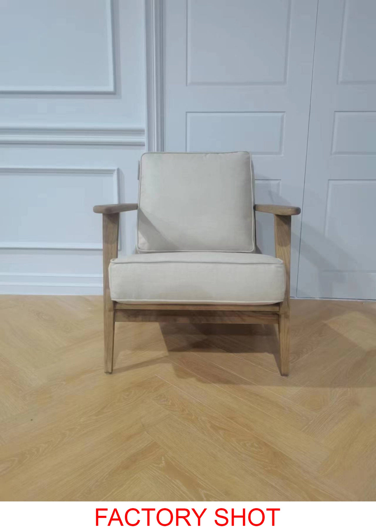 Mid Century Natural Linen and Oak Armchair - The Orchard Home and Gifts