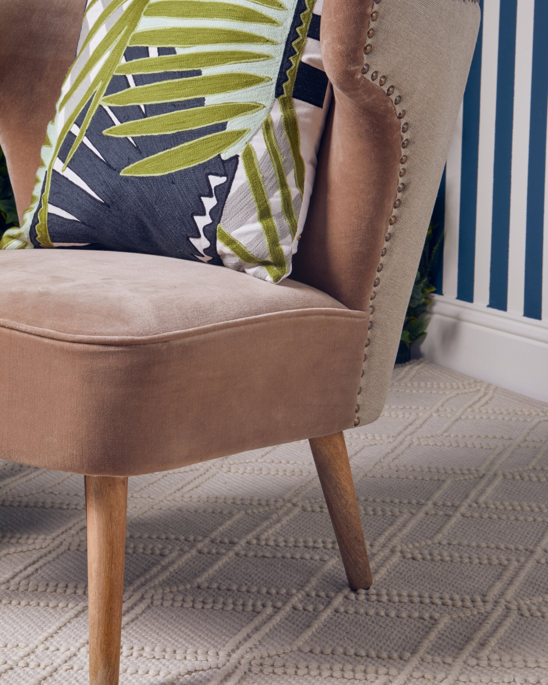 Mink Velvet and Natural Linen Armchair
