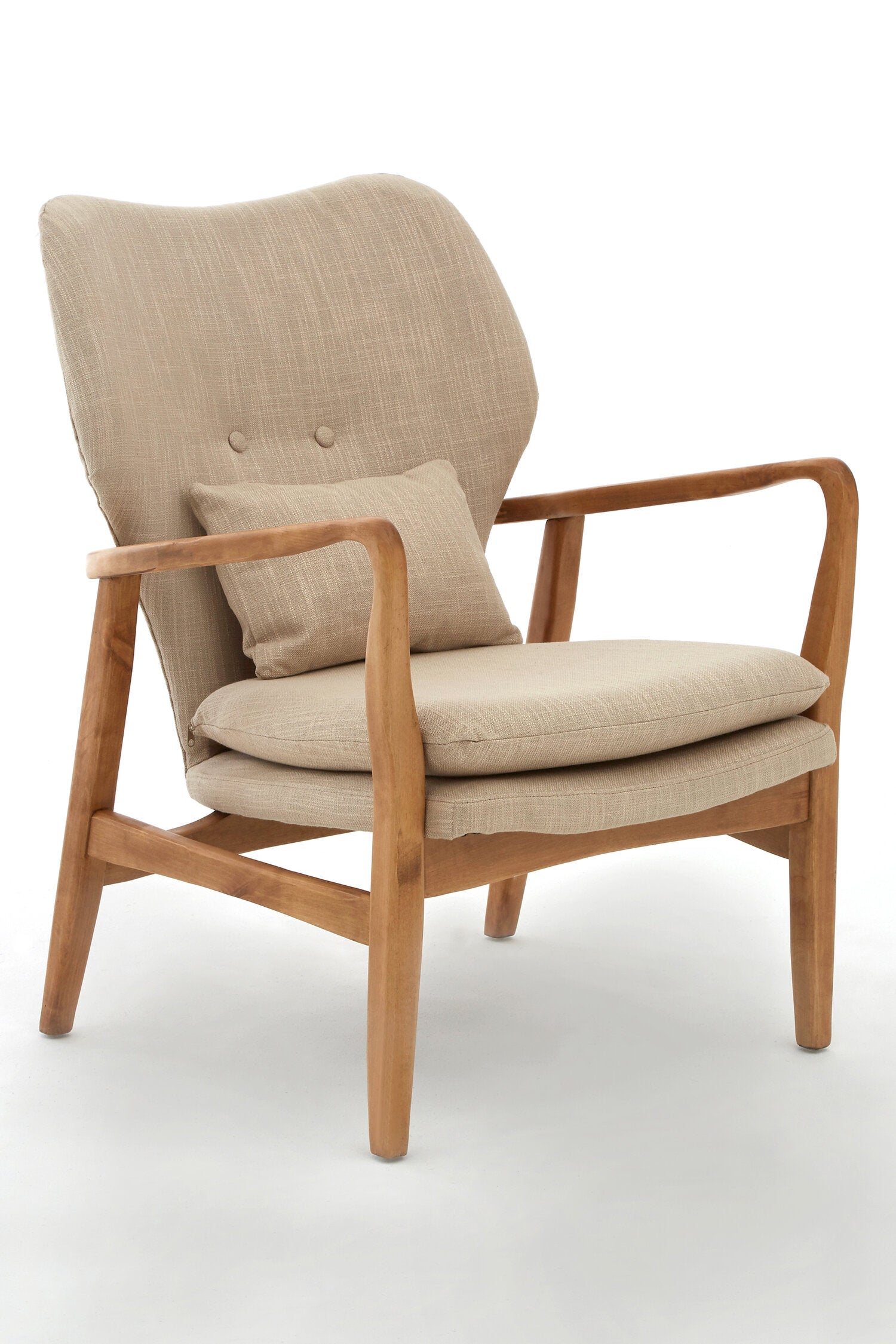 Beige Mid Century Birchwood Armchair - The Orchard Home and Gifts